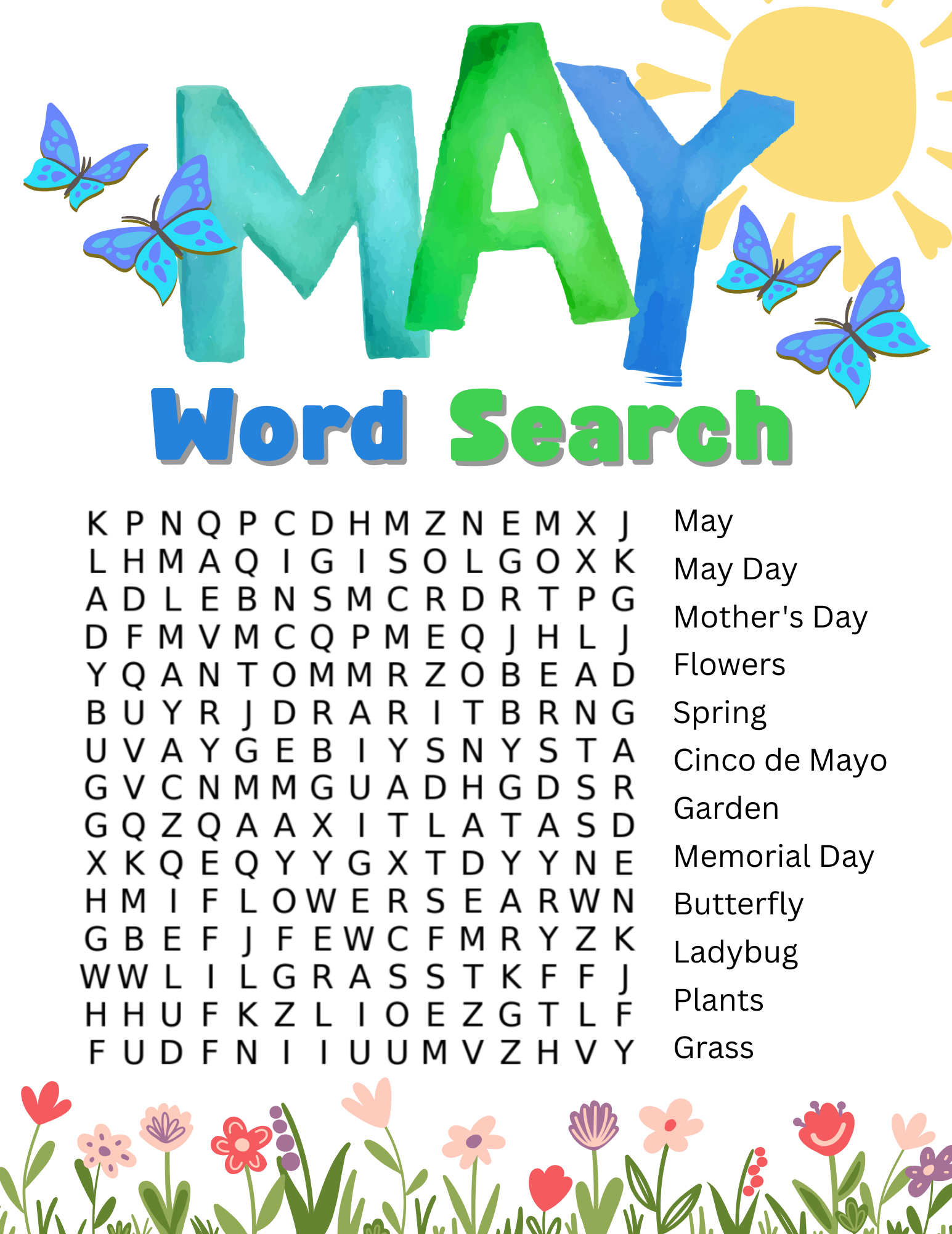 Free Printable May Word Search Puzzle
