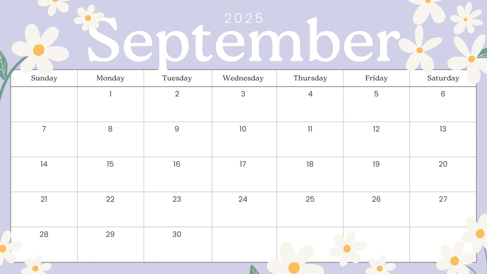 September Calendar For 2025