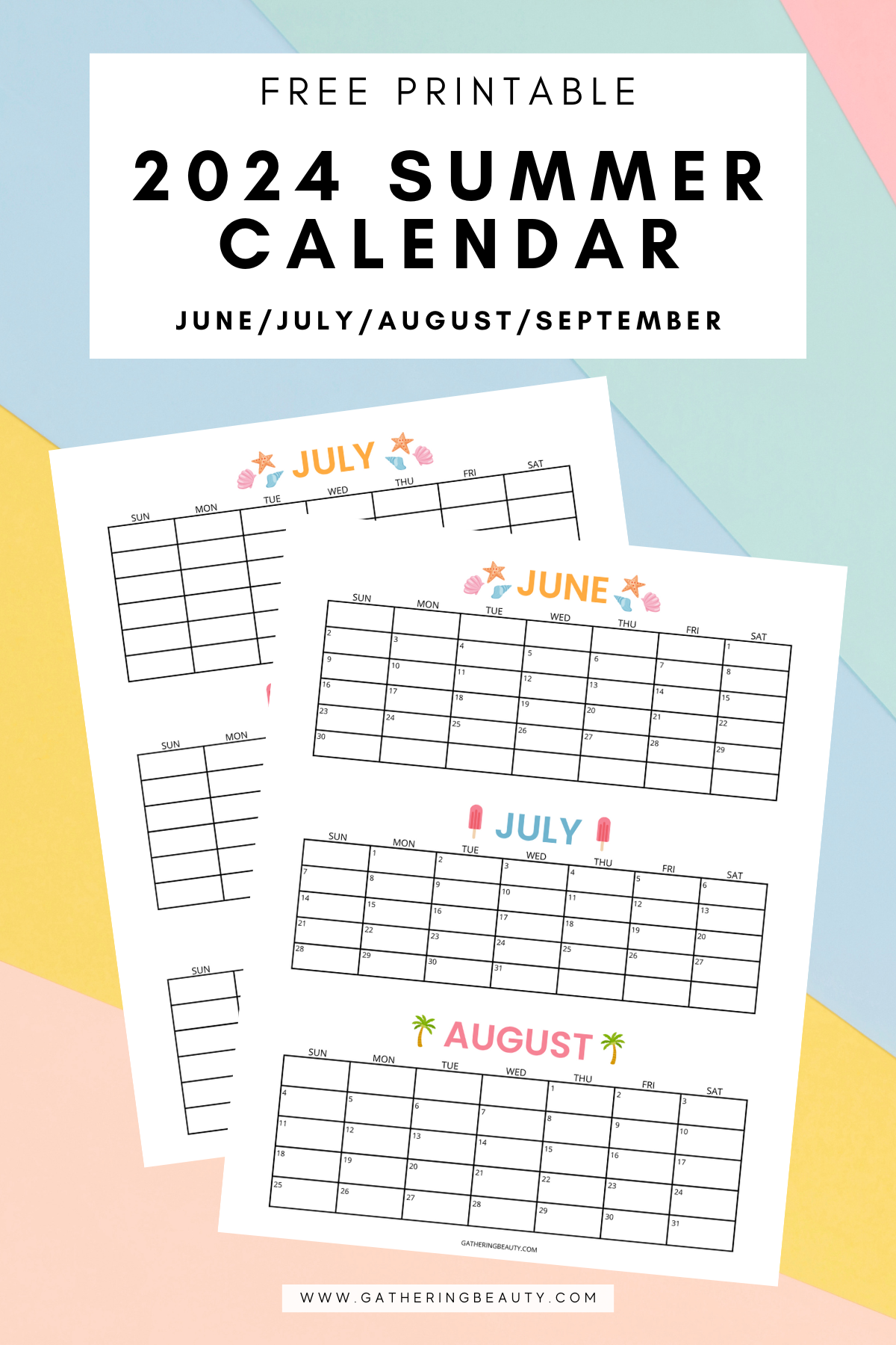 Free Printable Summer Calendar 2024 Gathering Beauty