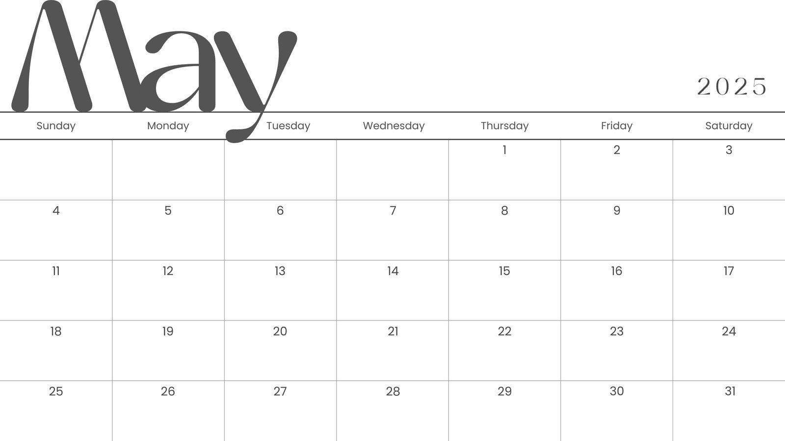 Cute May 2025 Calendar Printable