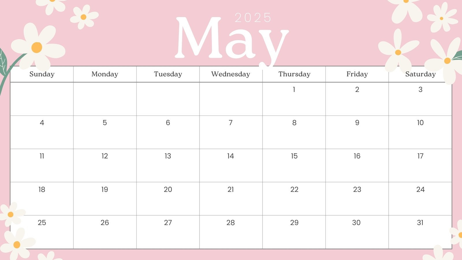 May 2025 Blank Calendar Printable Free
