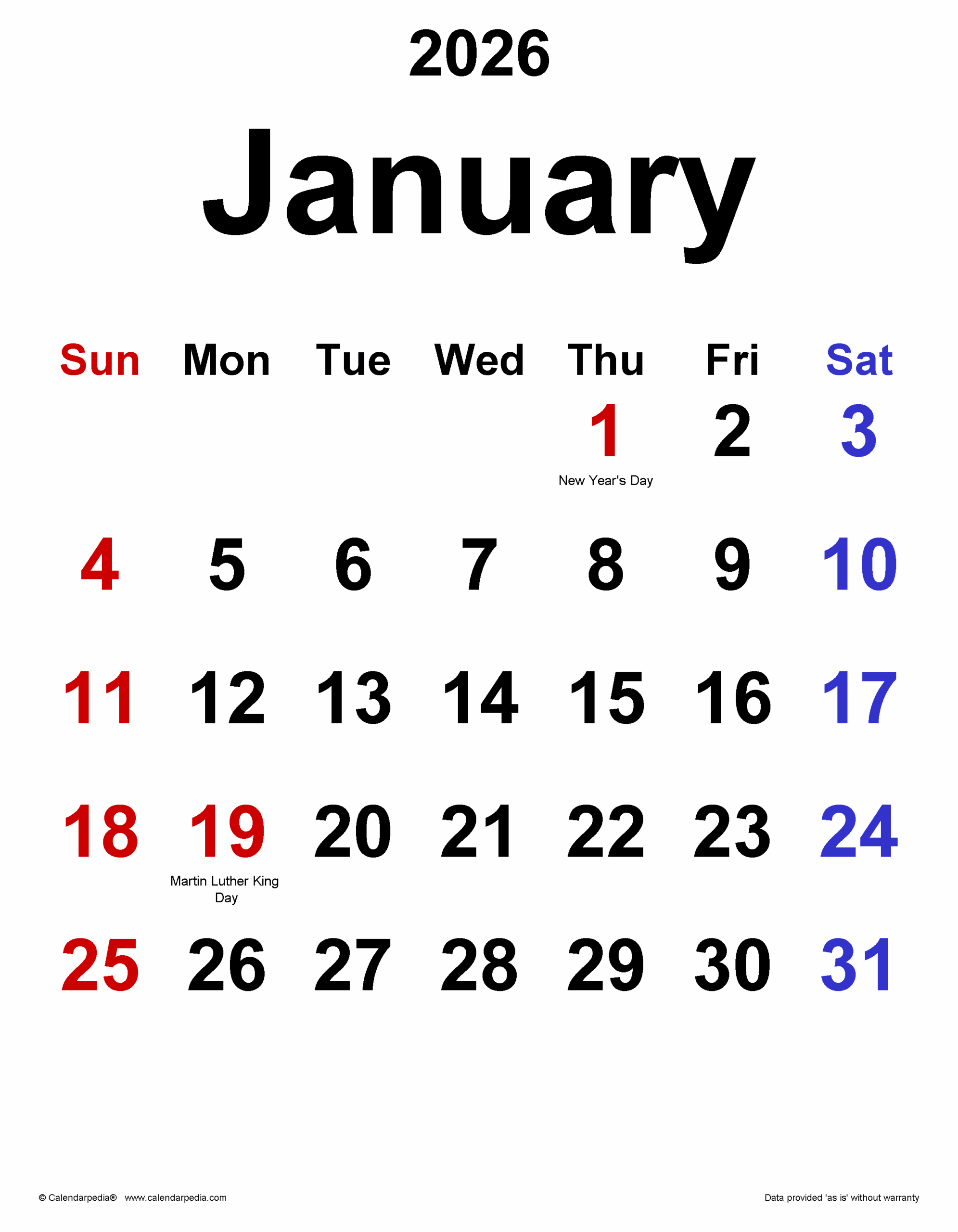 Jan 2026 Calendar