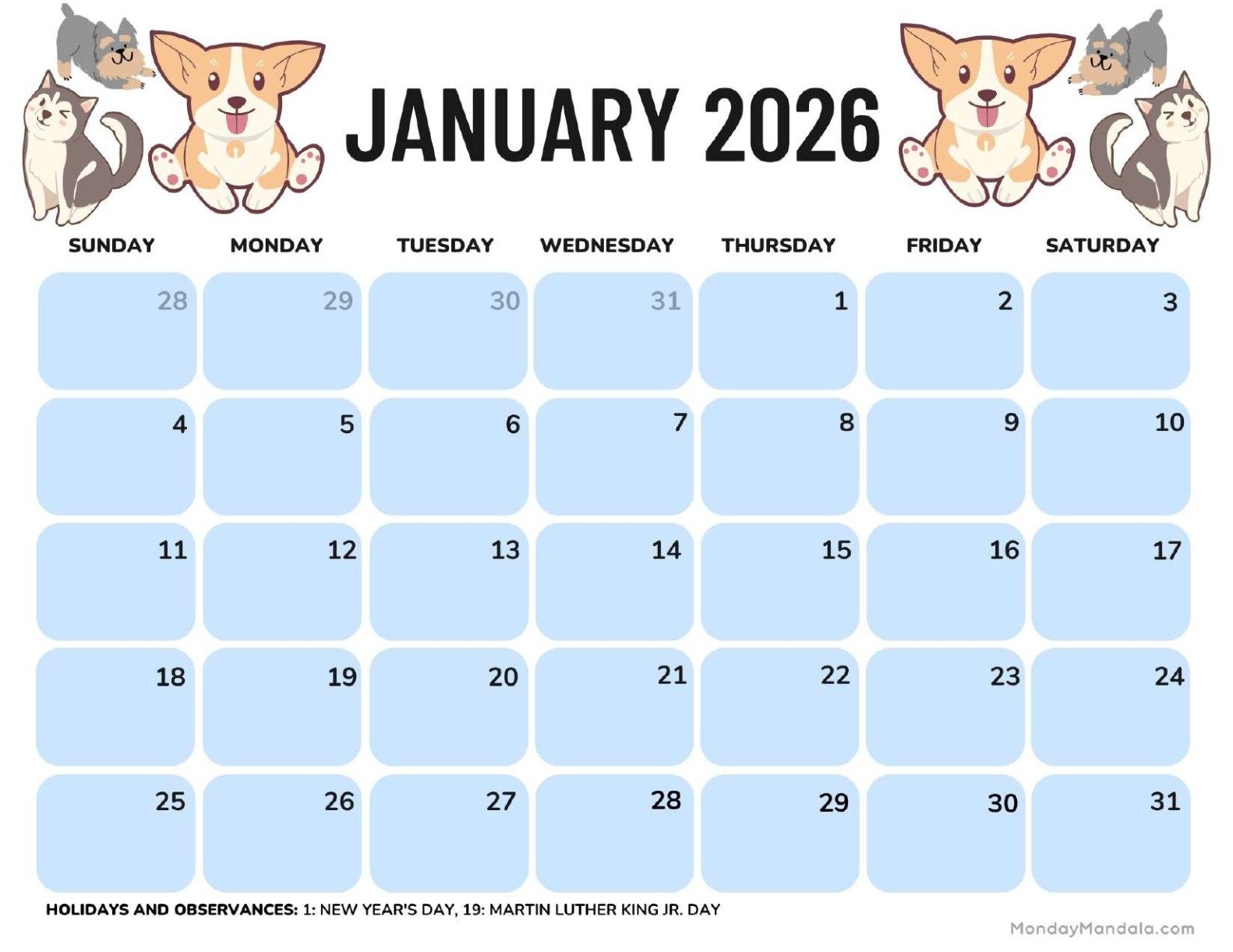 2026 Calendar January