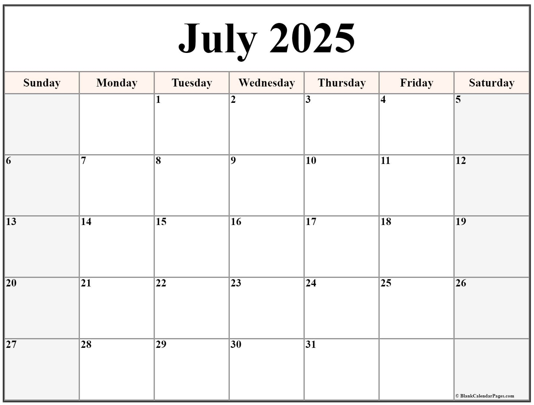 July 2025 Calendar Free Printable Calendars