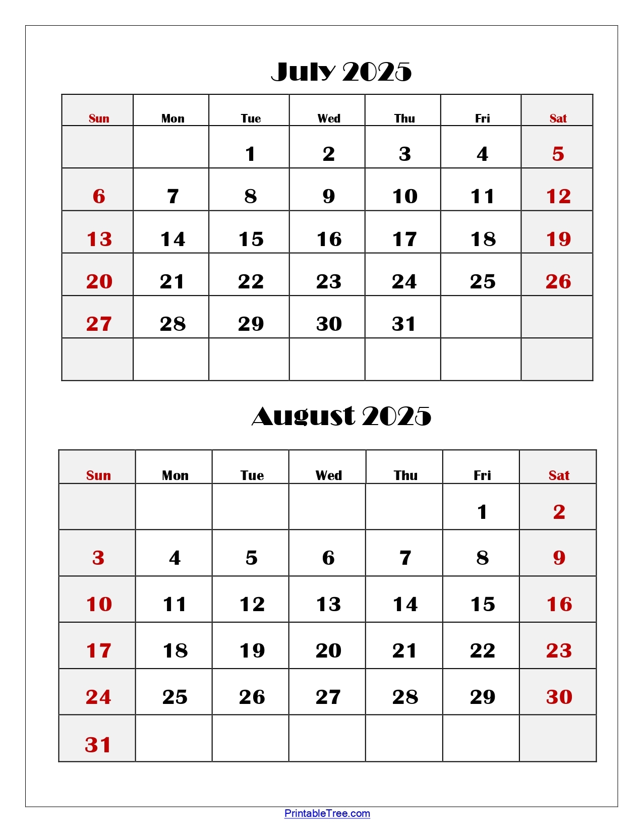 Printable Calendar 2025 June July August