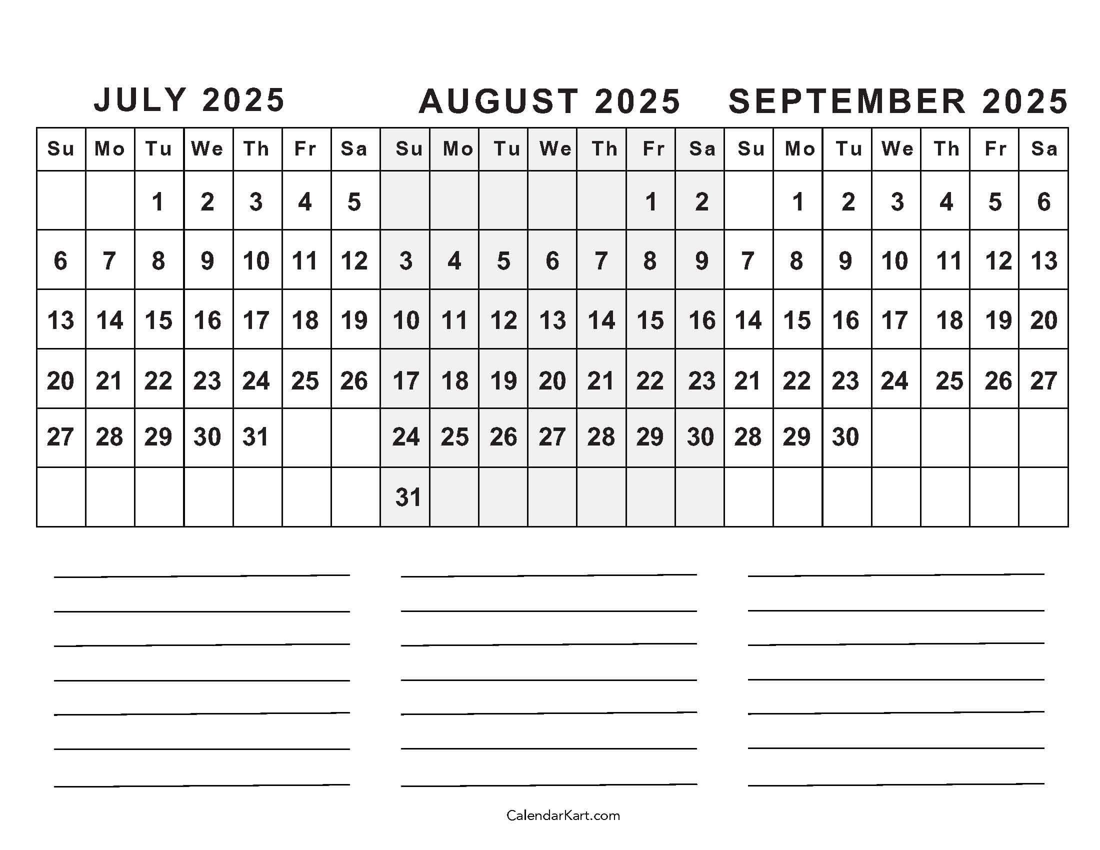 July - August 2025 Calendar