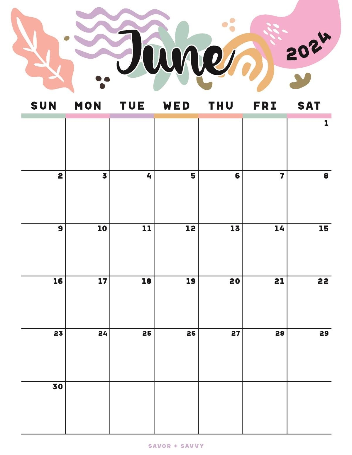 Cute June Calendar Printable