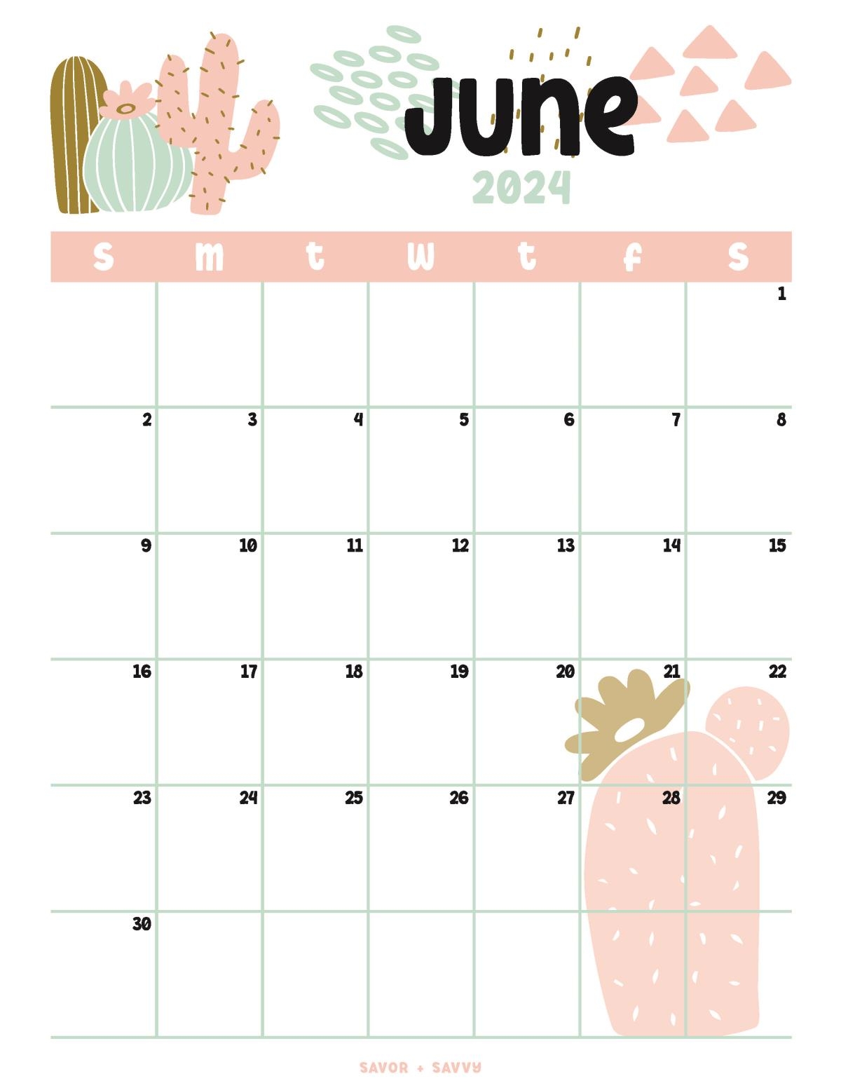 June 2024 Calendar Templates 14 Free Printables Savor Savvy