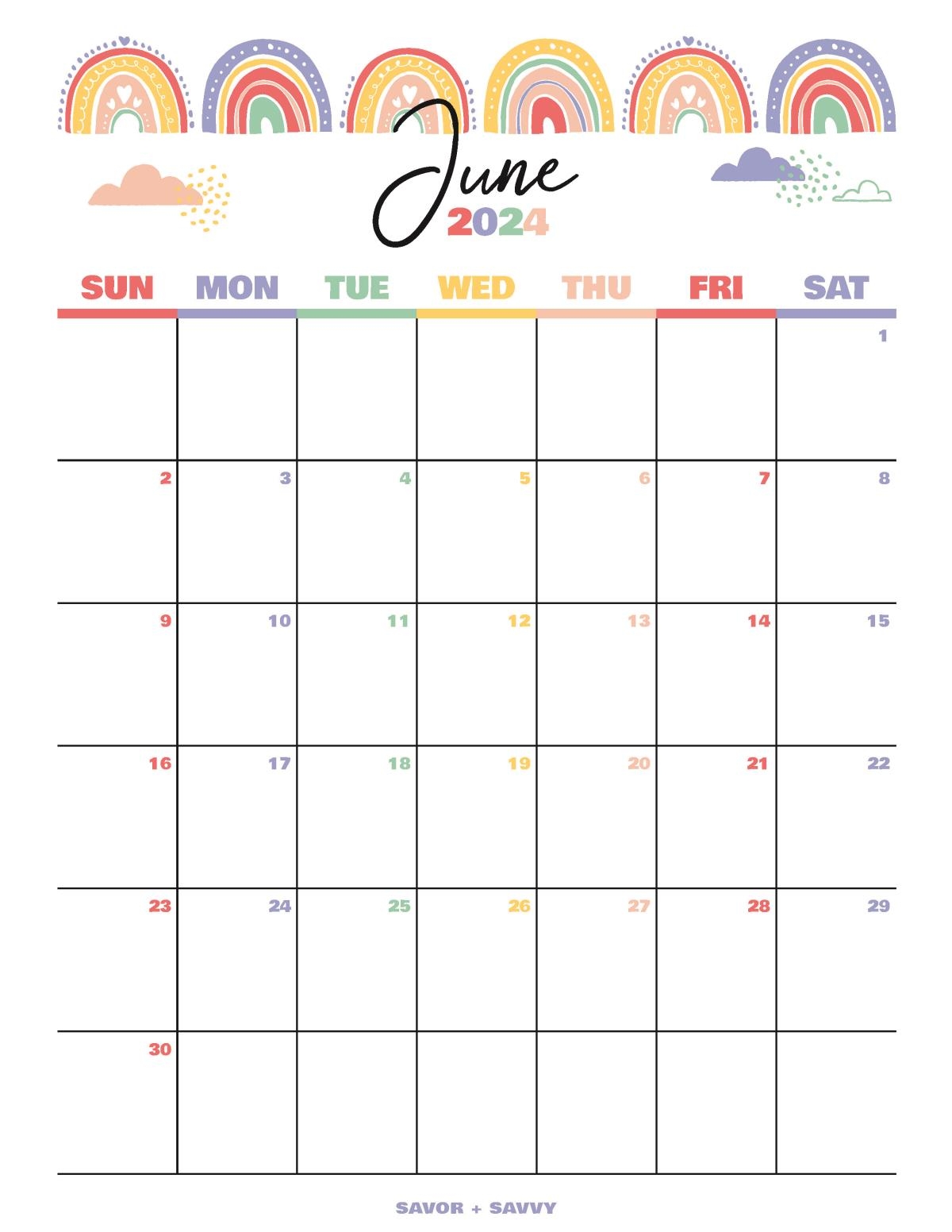 June Calendar Printable Pdf