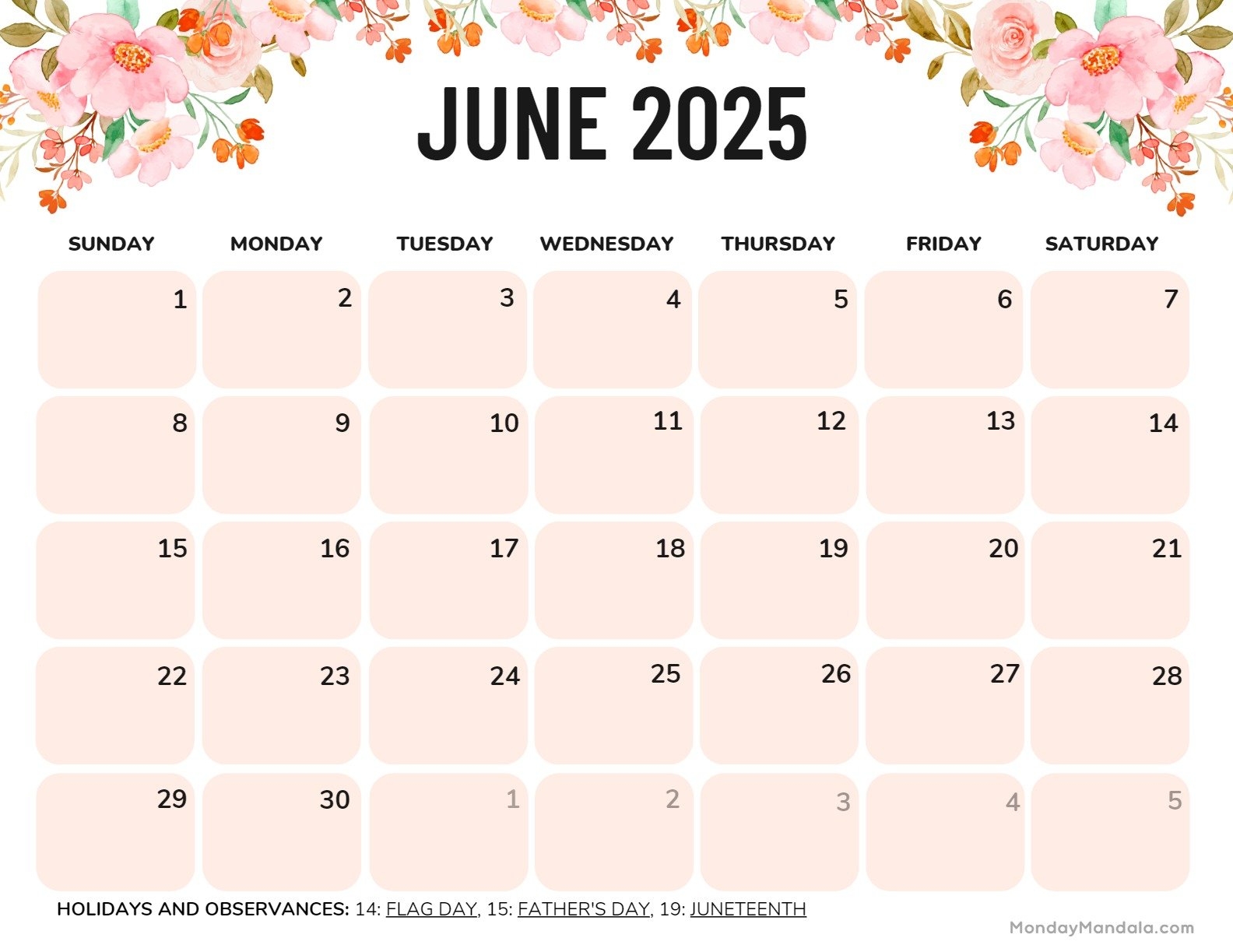 Calendar For June 2025 Printable