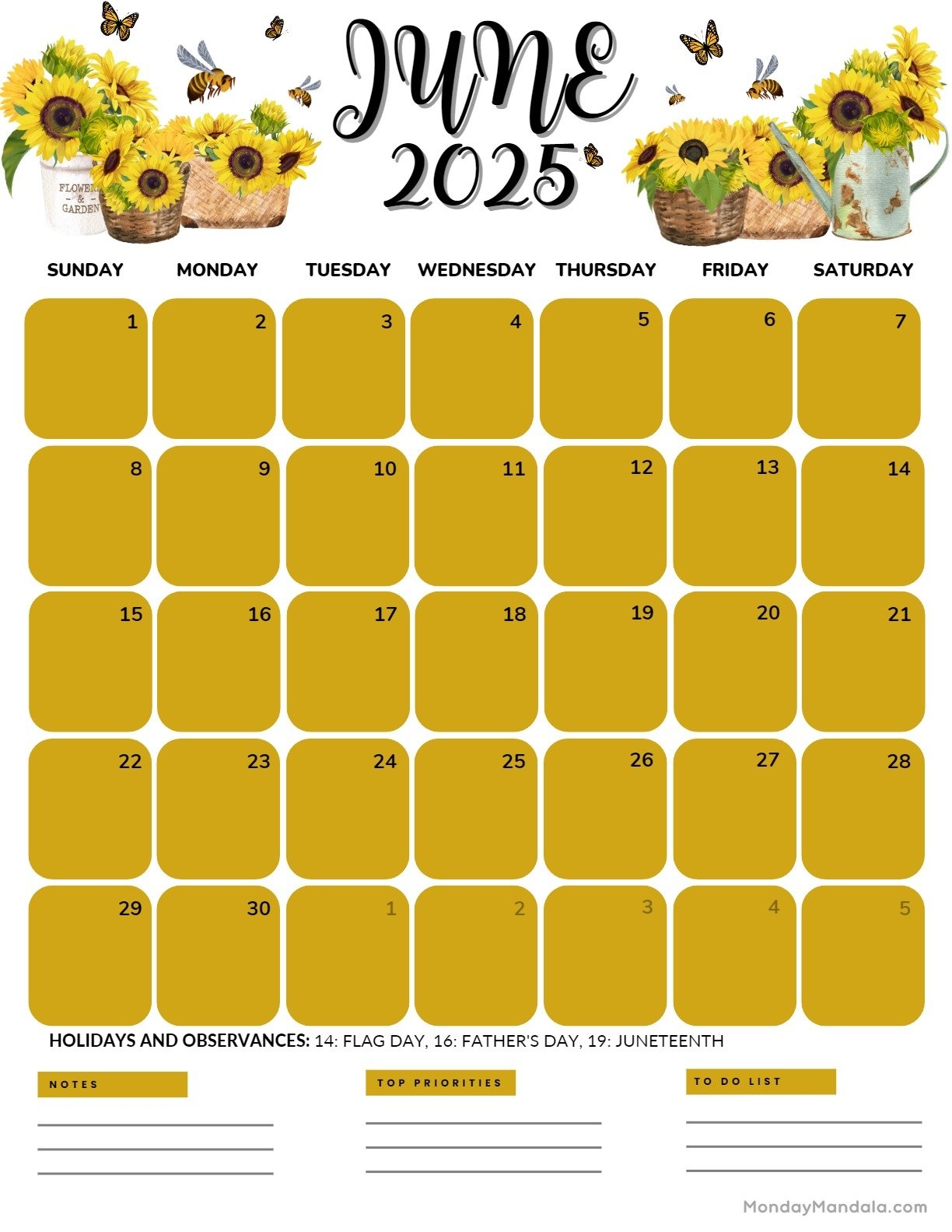Free June 2025 Printable Calendar