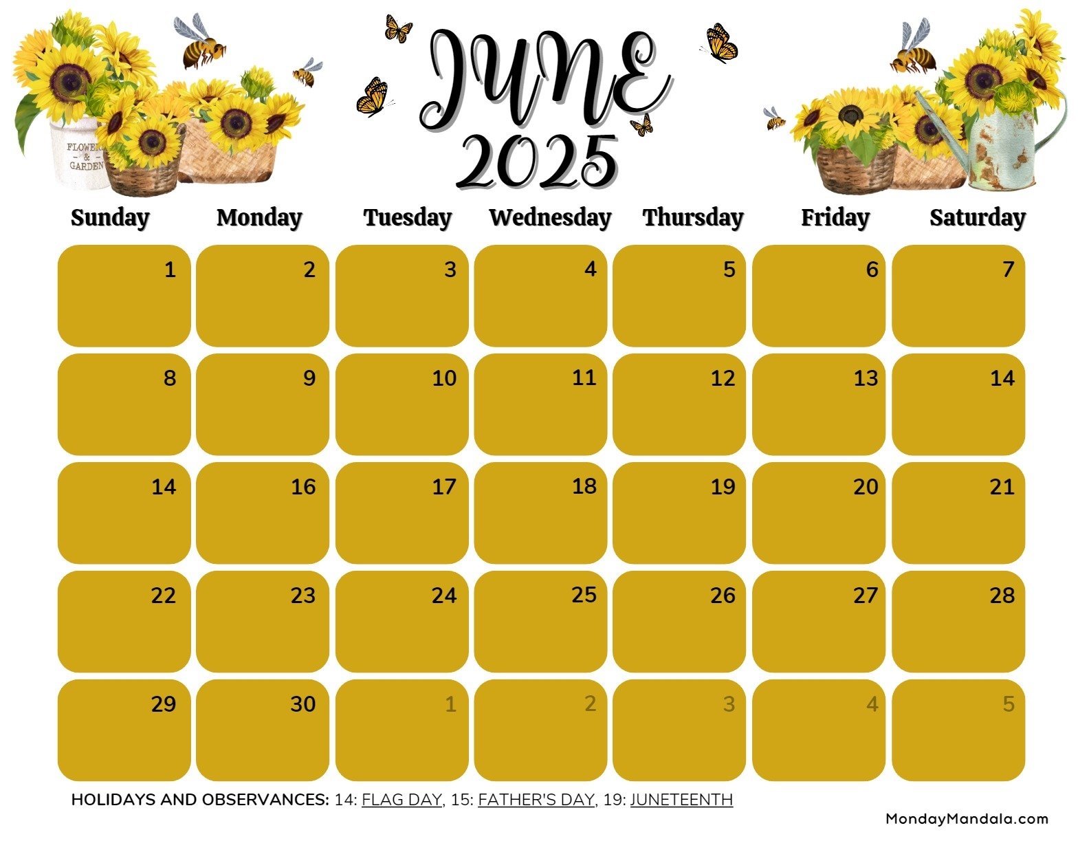 June 2025 Calendar With Holidays Printable