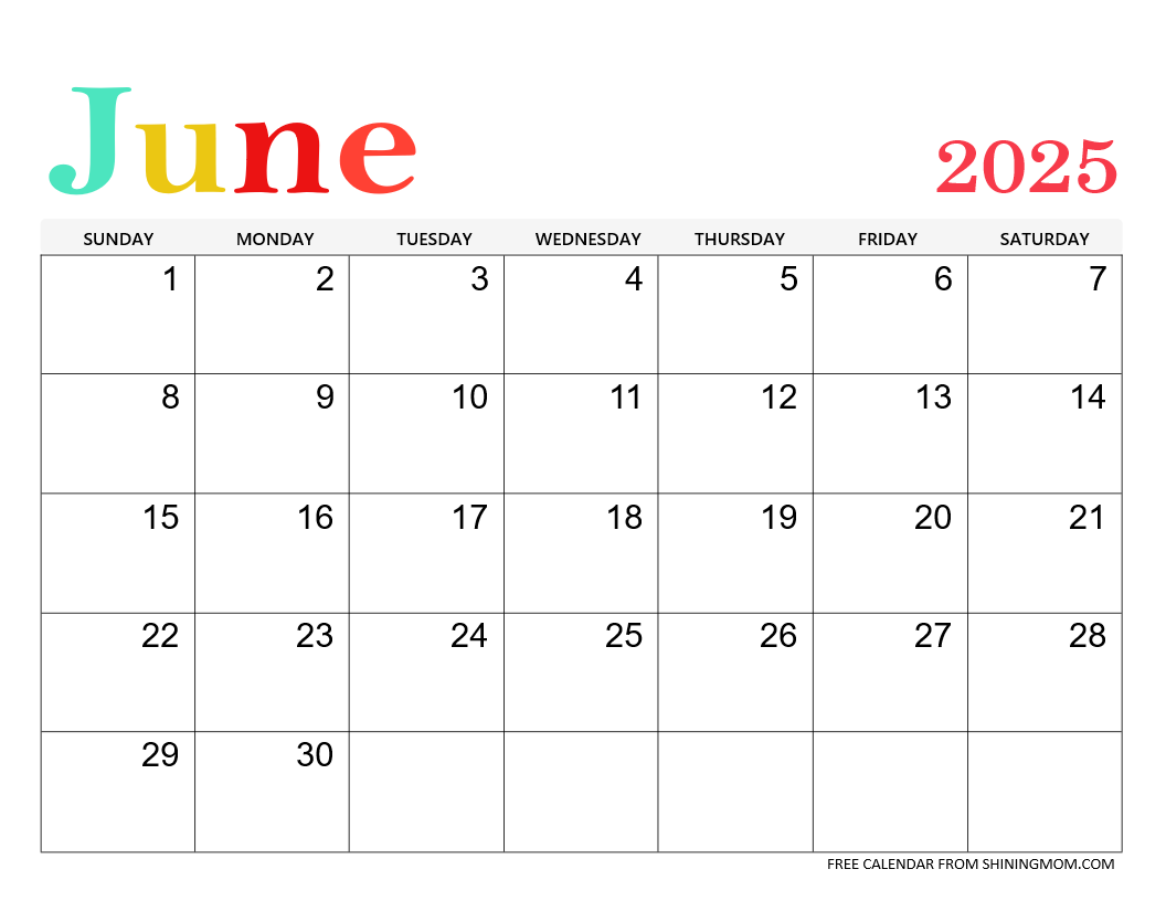 Cute June 2025 Calendar Printable