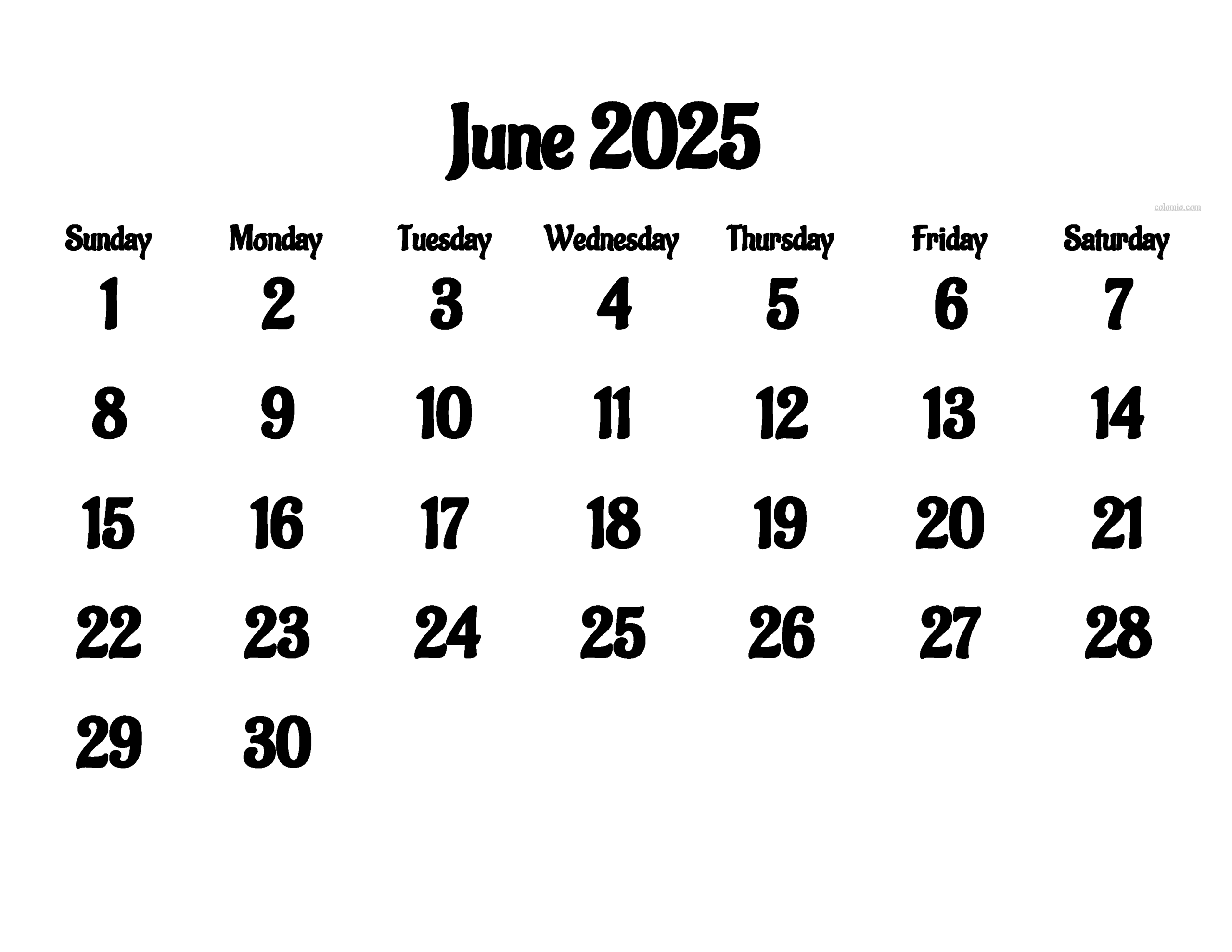 2025 Calendar Jun
