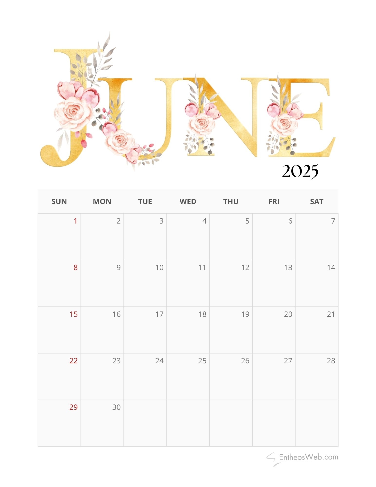Printable Calendar 2025 June