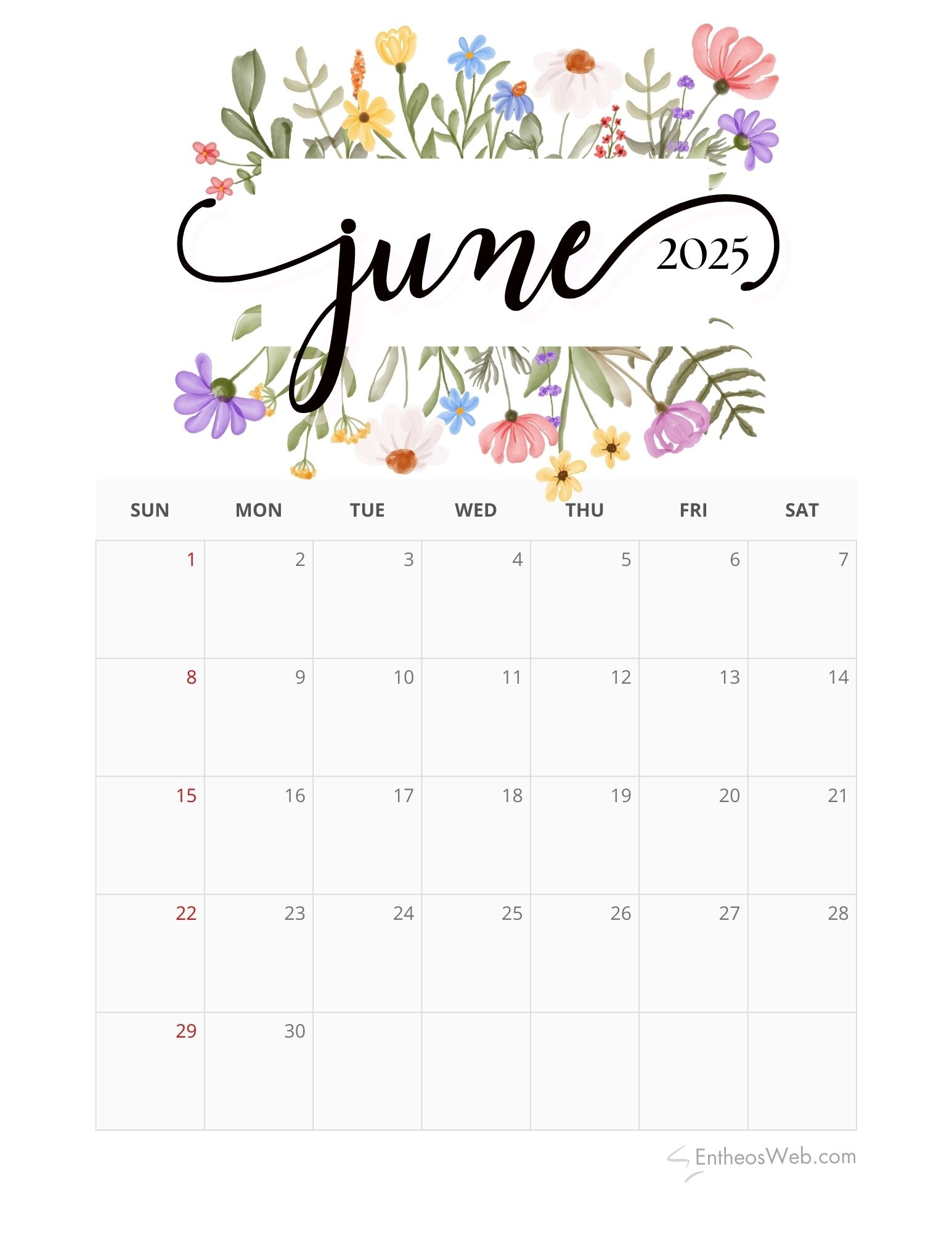 Calendar Template June 2025