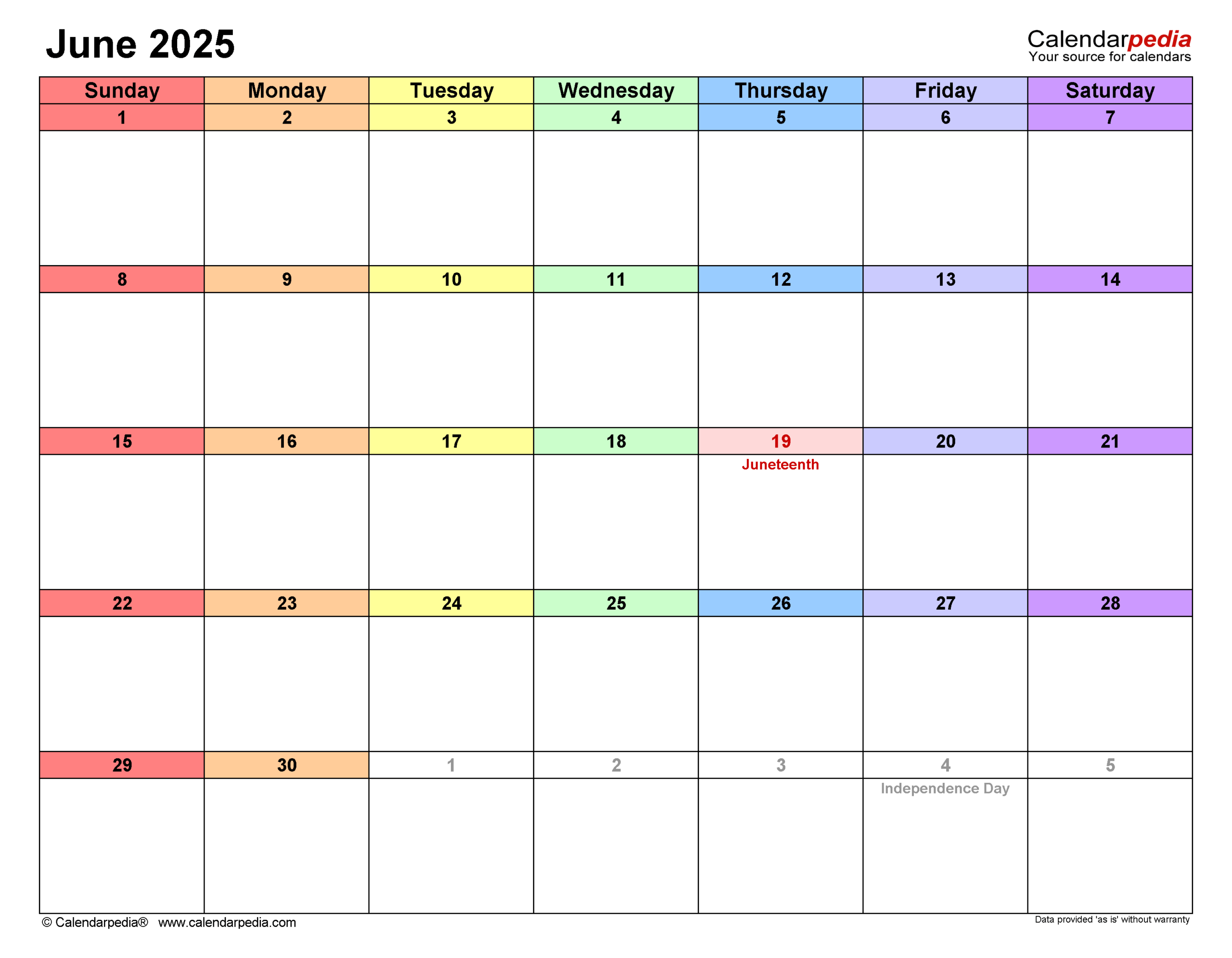 June 2025 Editable Calendar