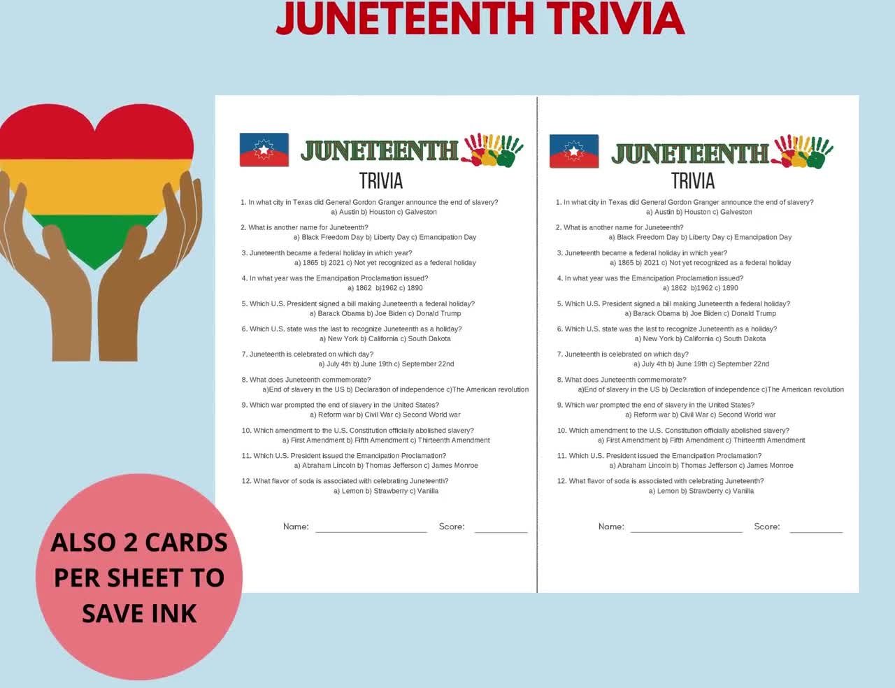 Juneteenth Trivia Game Printable Party Or School Emancipation Game Printable Etsy