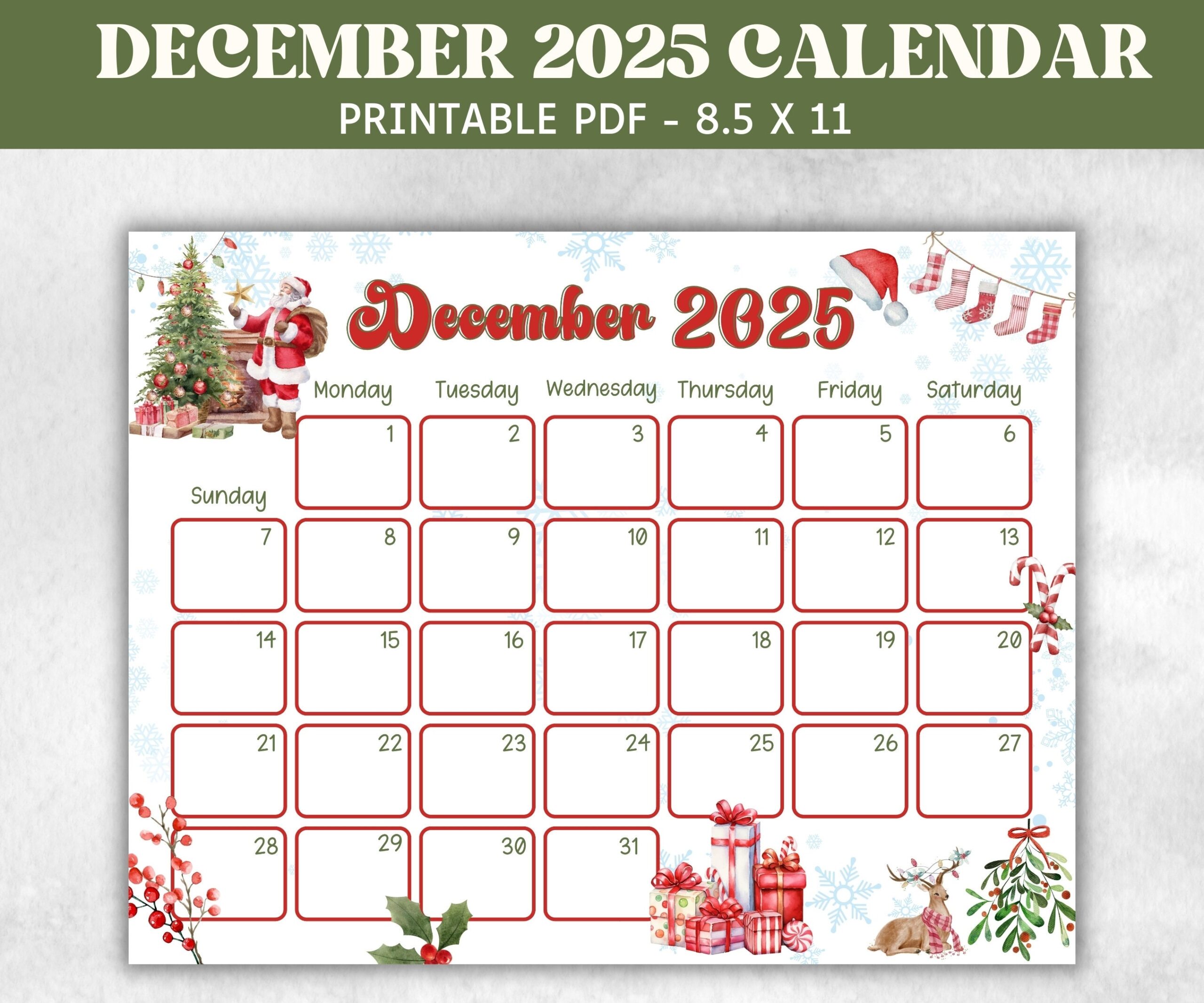 Calendar For The Month Of December 2025