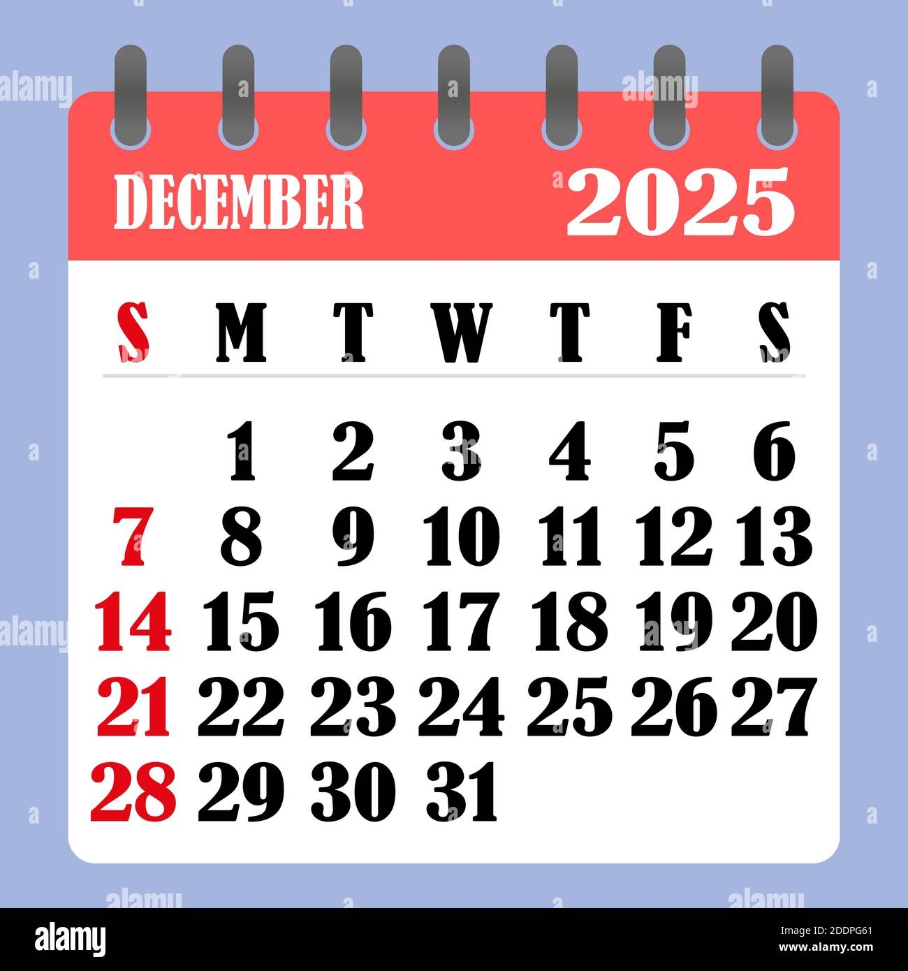 December 2025 Weekly Calendar