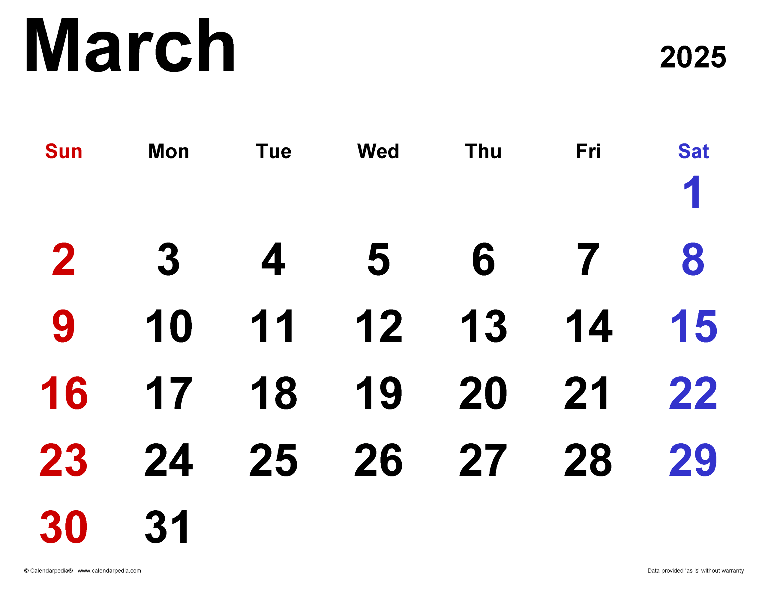 Calendar Mar 2025