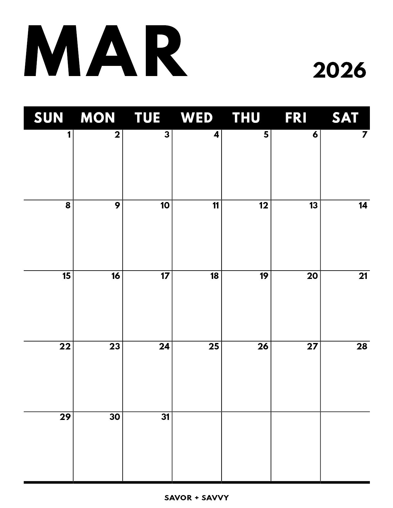 Show Me March 2026 Calendar