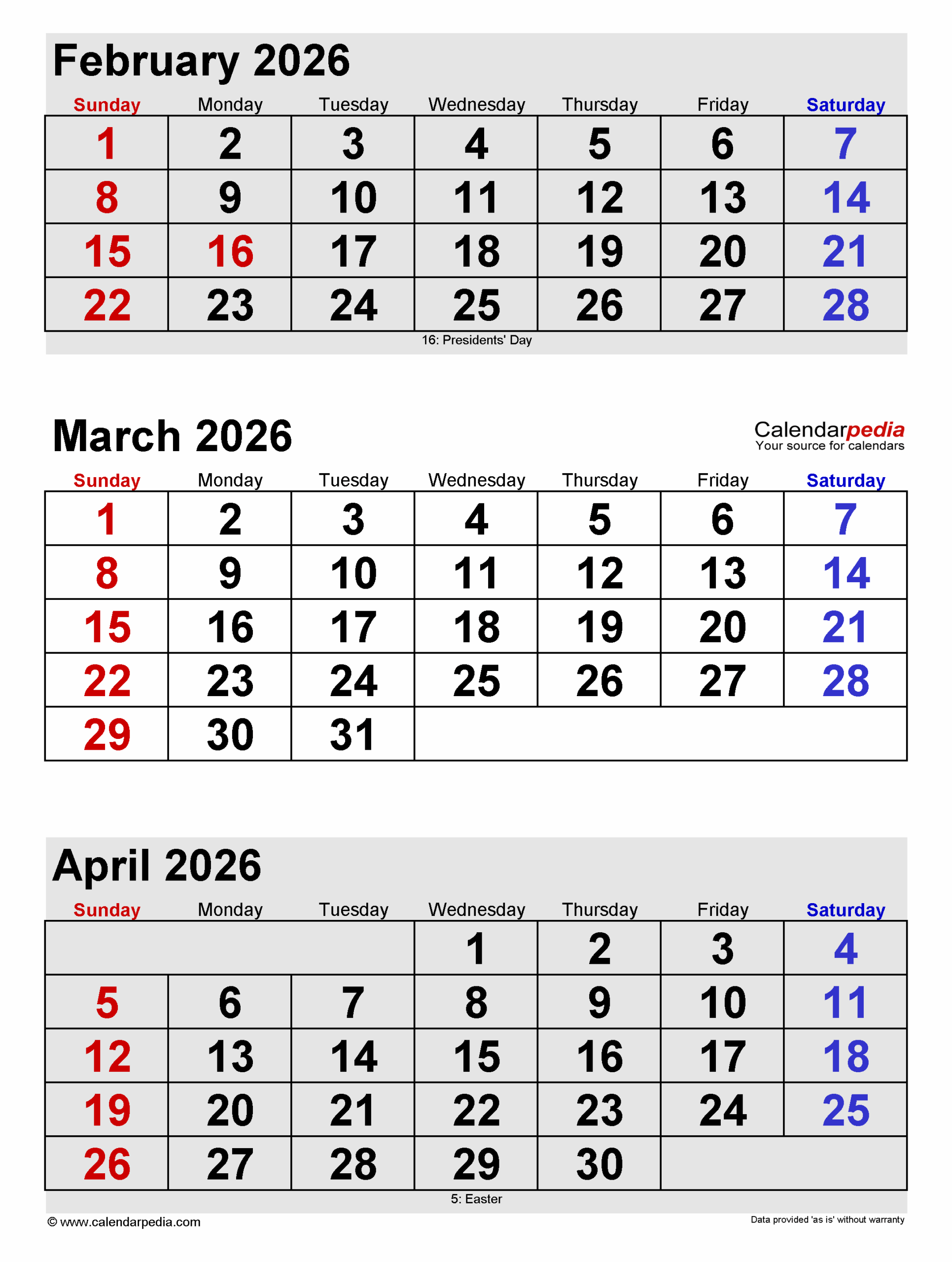 February 2026 March 2026 Calendar