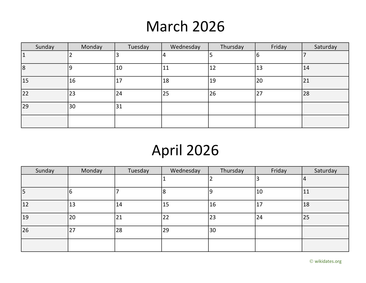 February March April 2026 Calendar Printable