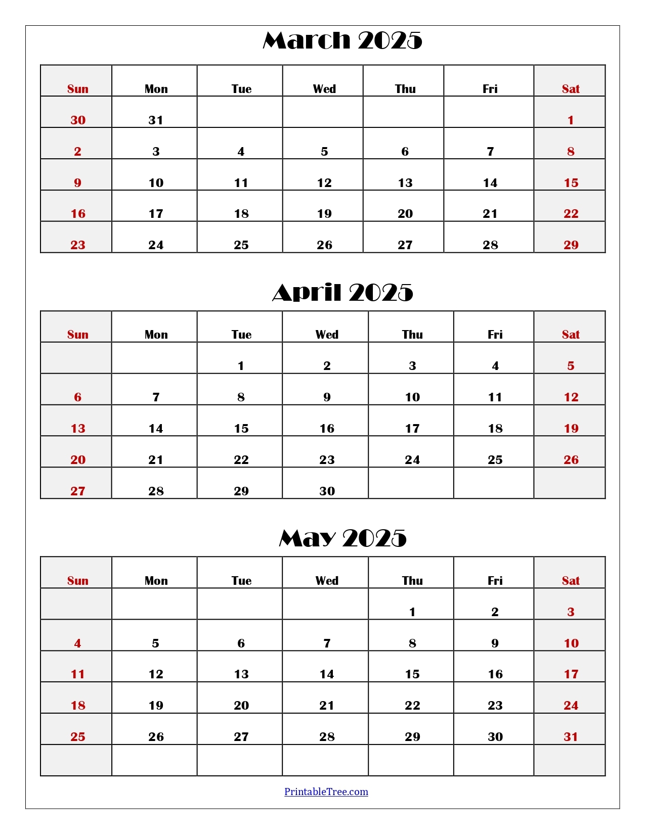 March To May 2025 Calendar Printable PDF Three Months Calendar