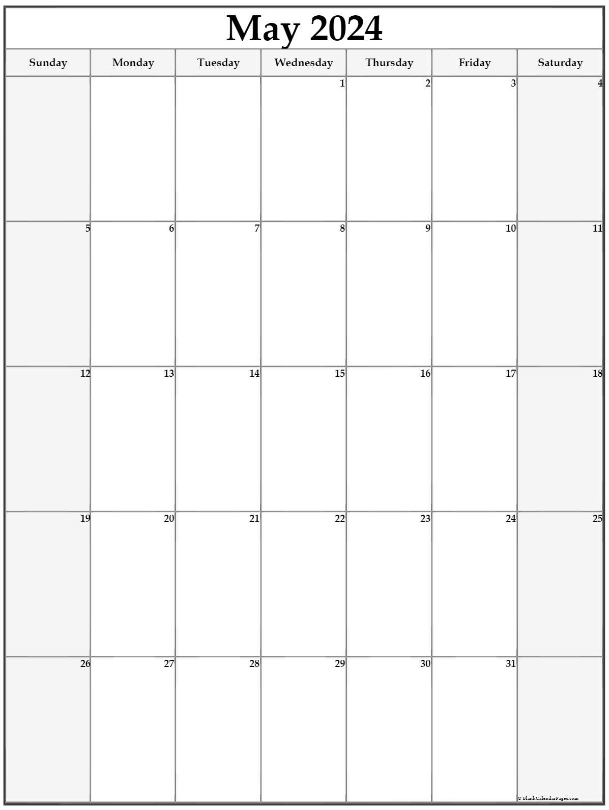 May 2024 Vertical Calendar Portrait