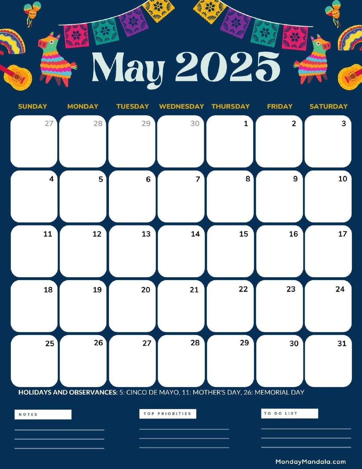 May 2025 Calendar Printable With Holidays