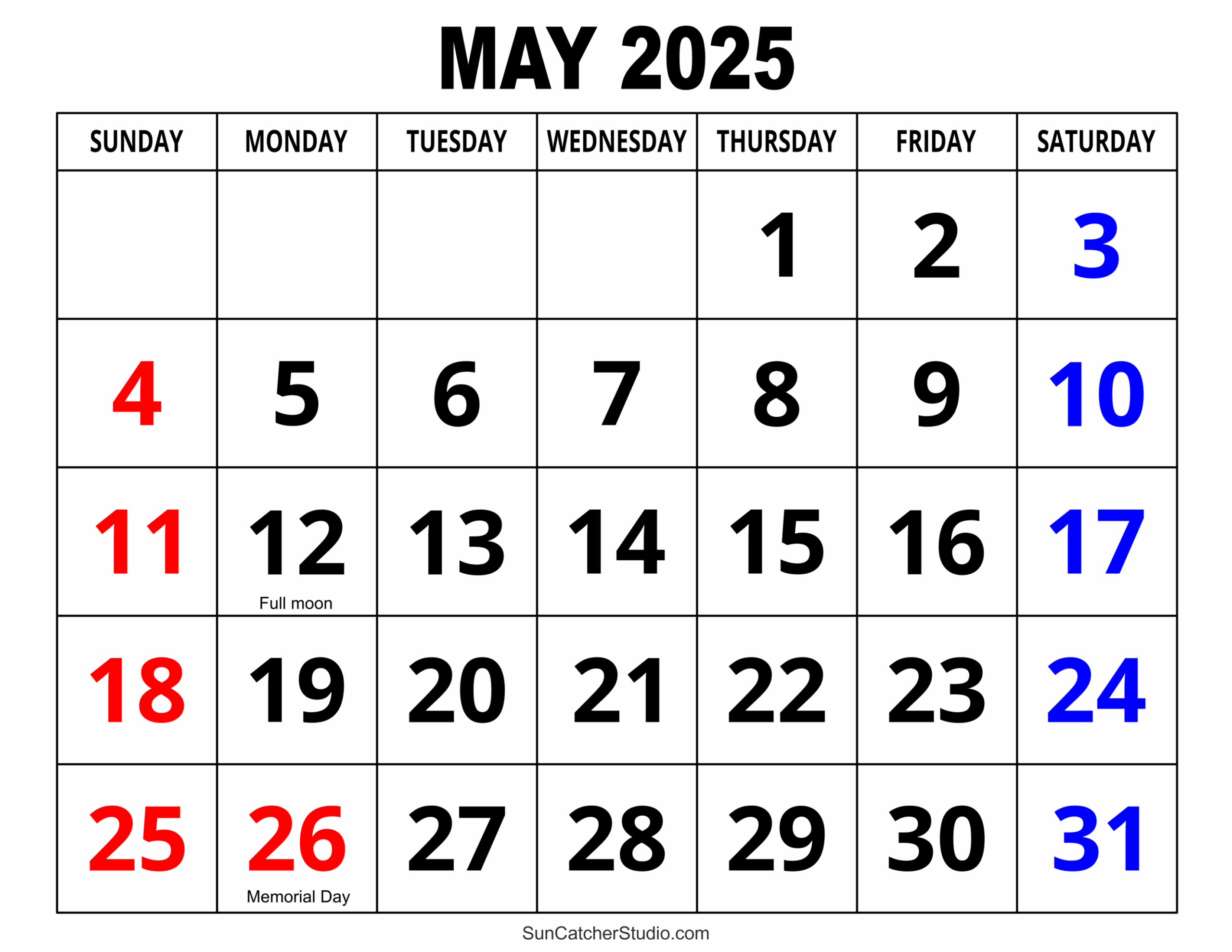 Free May Calendar 2025