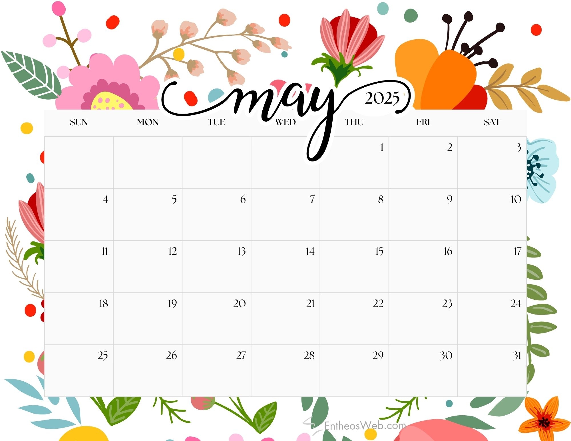 May Calendar Printable