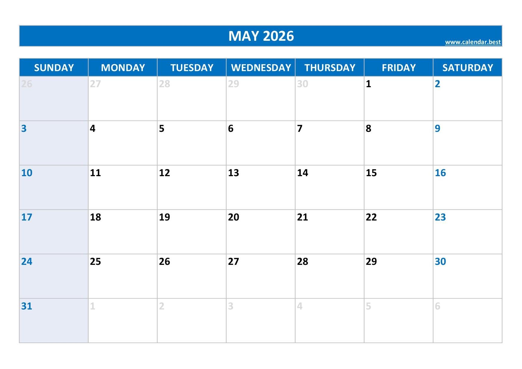 May 2026 Calender