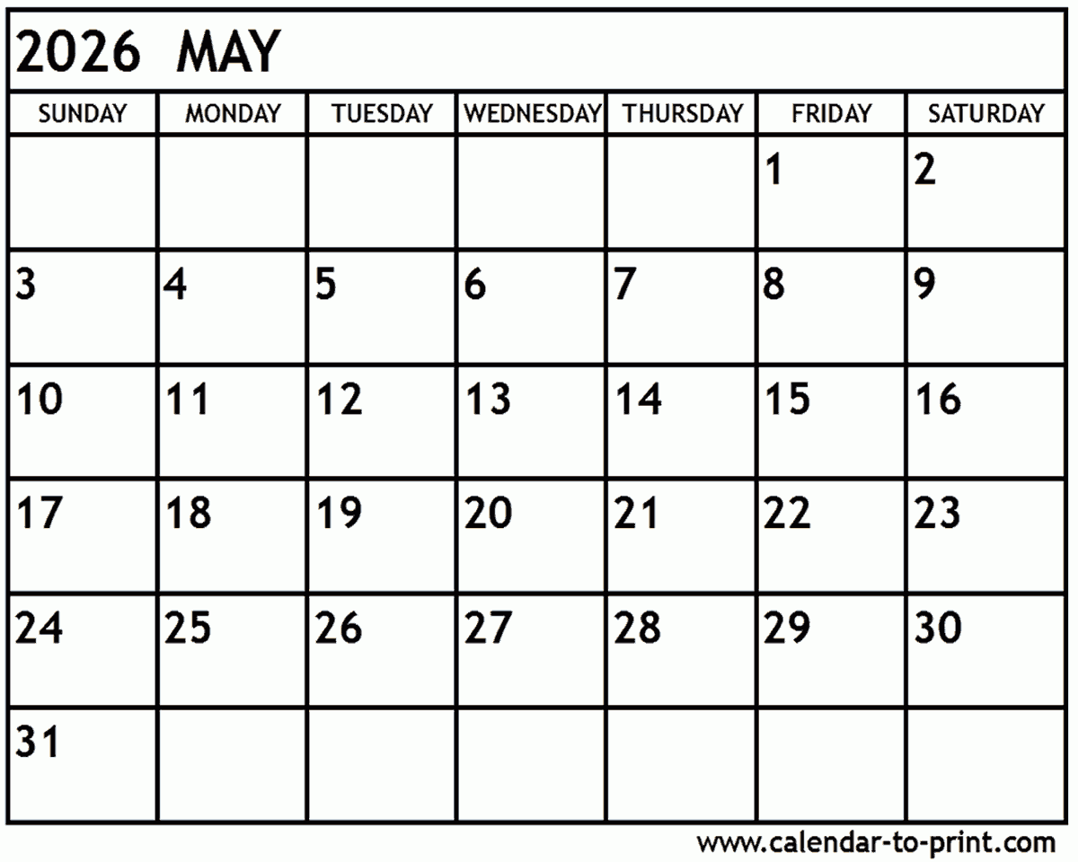 May 2026 Calendar Monday Start