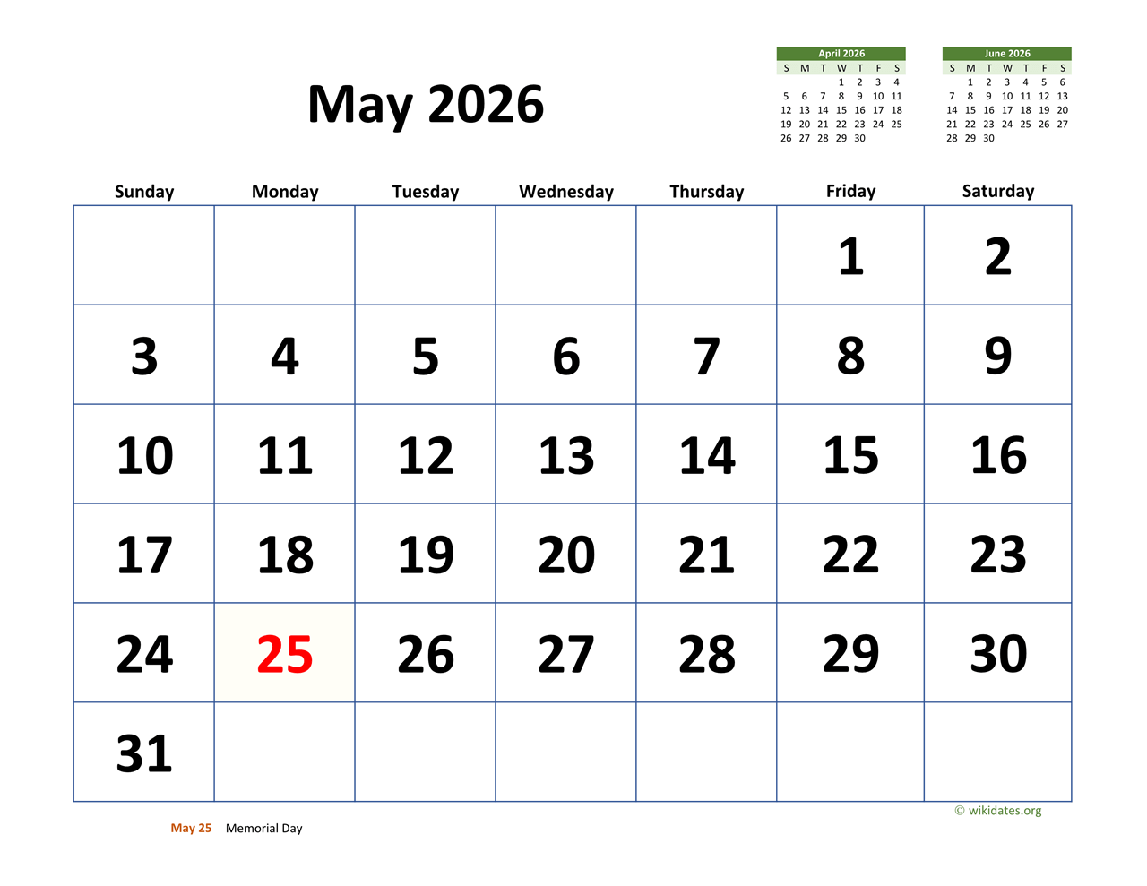 February To May 2026 Calendar