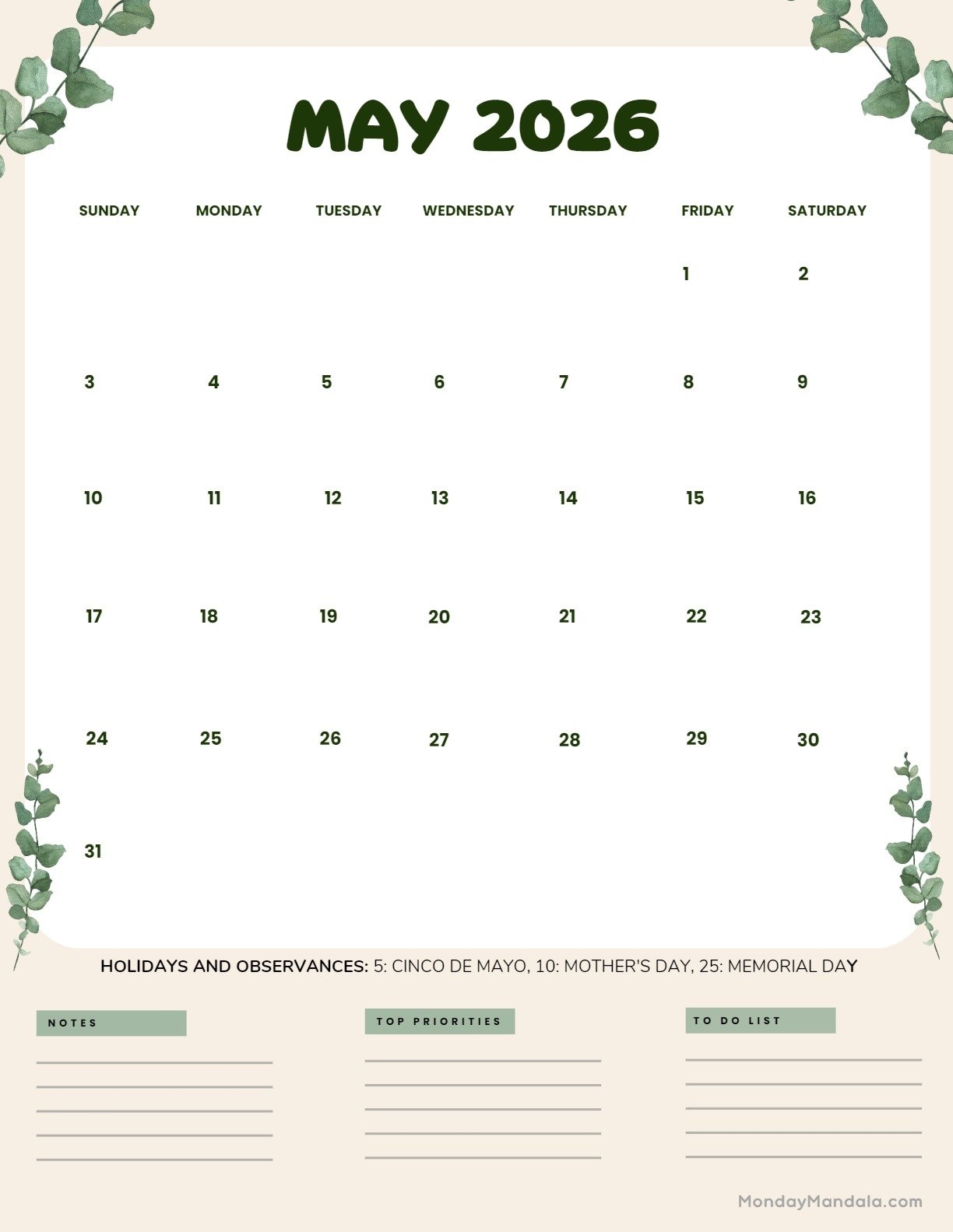 May 2026 Calendars 52 Free PDF Printables 