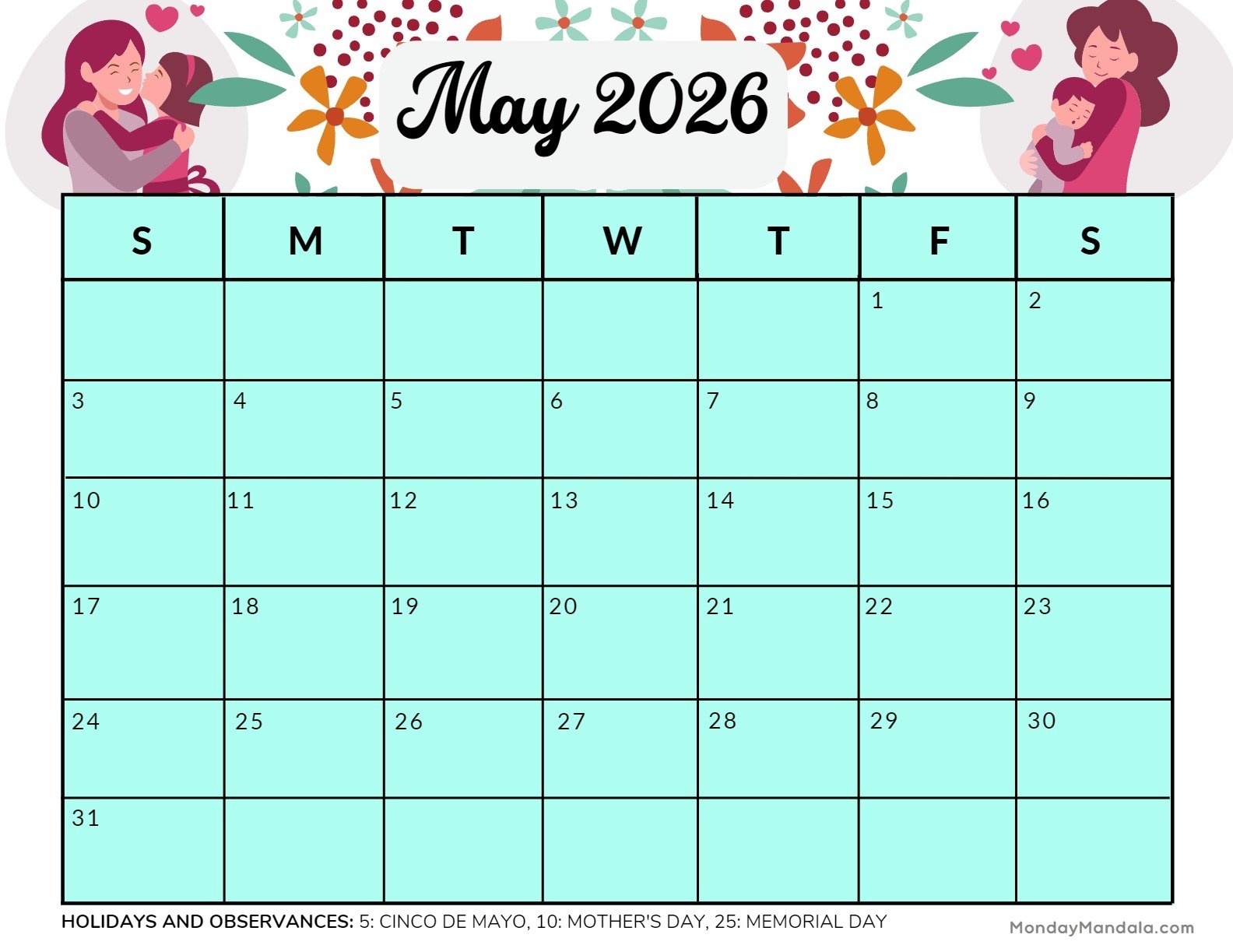 May 2026 Green Calendar