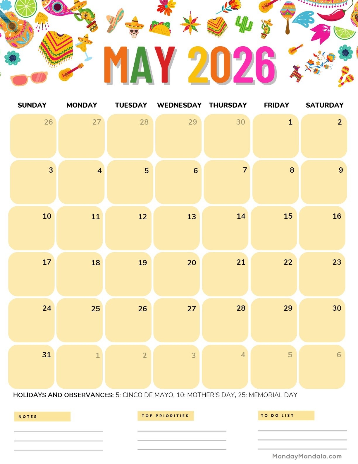 Printable May 2026 Calendar
