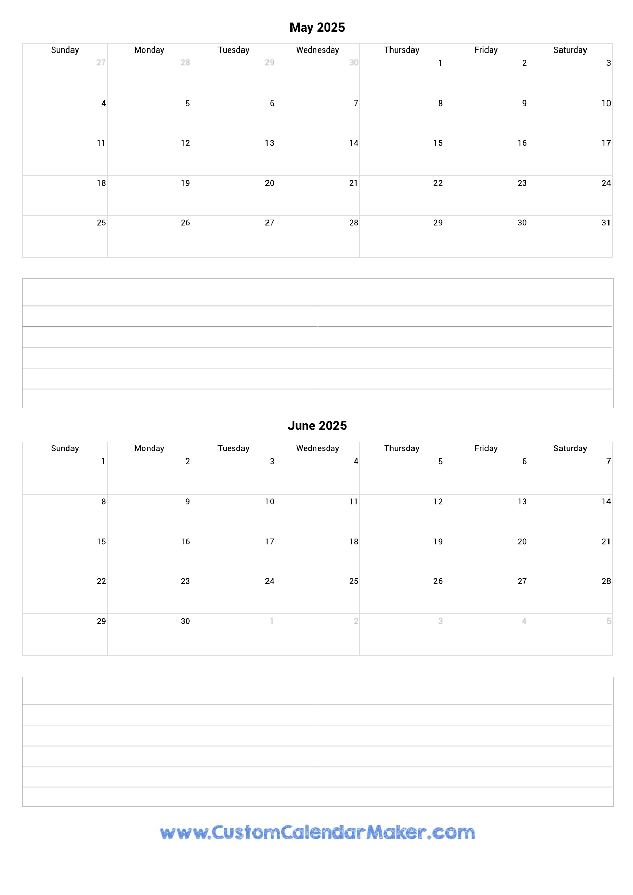 May June Printable Calendar