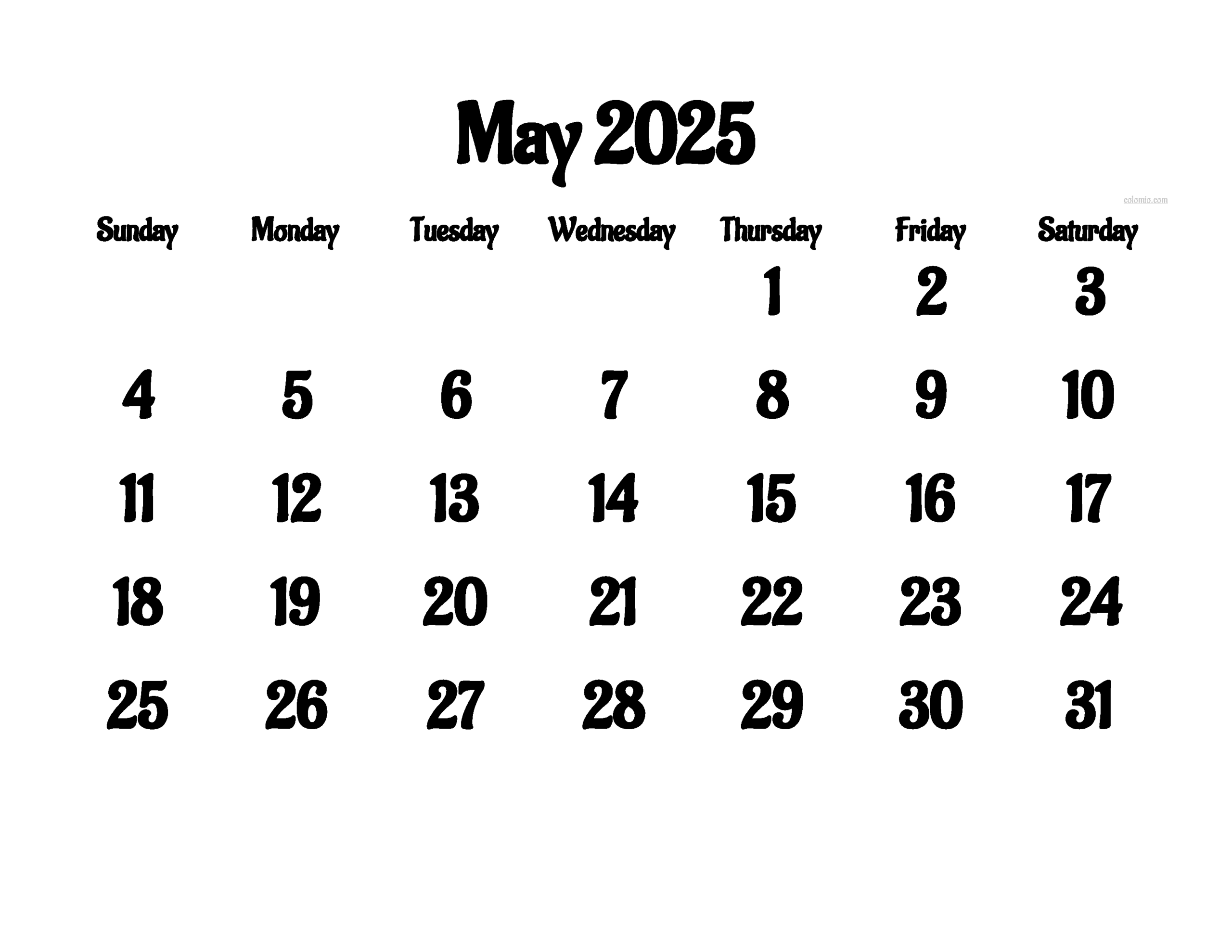 2025 May Calendar