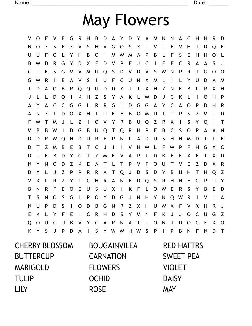 May Flowers Word Search WordMint