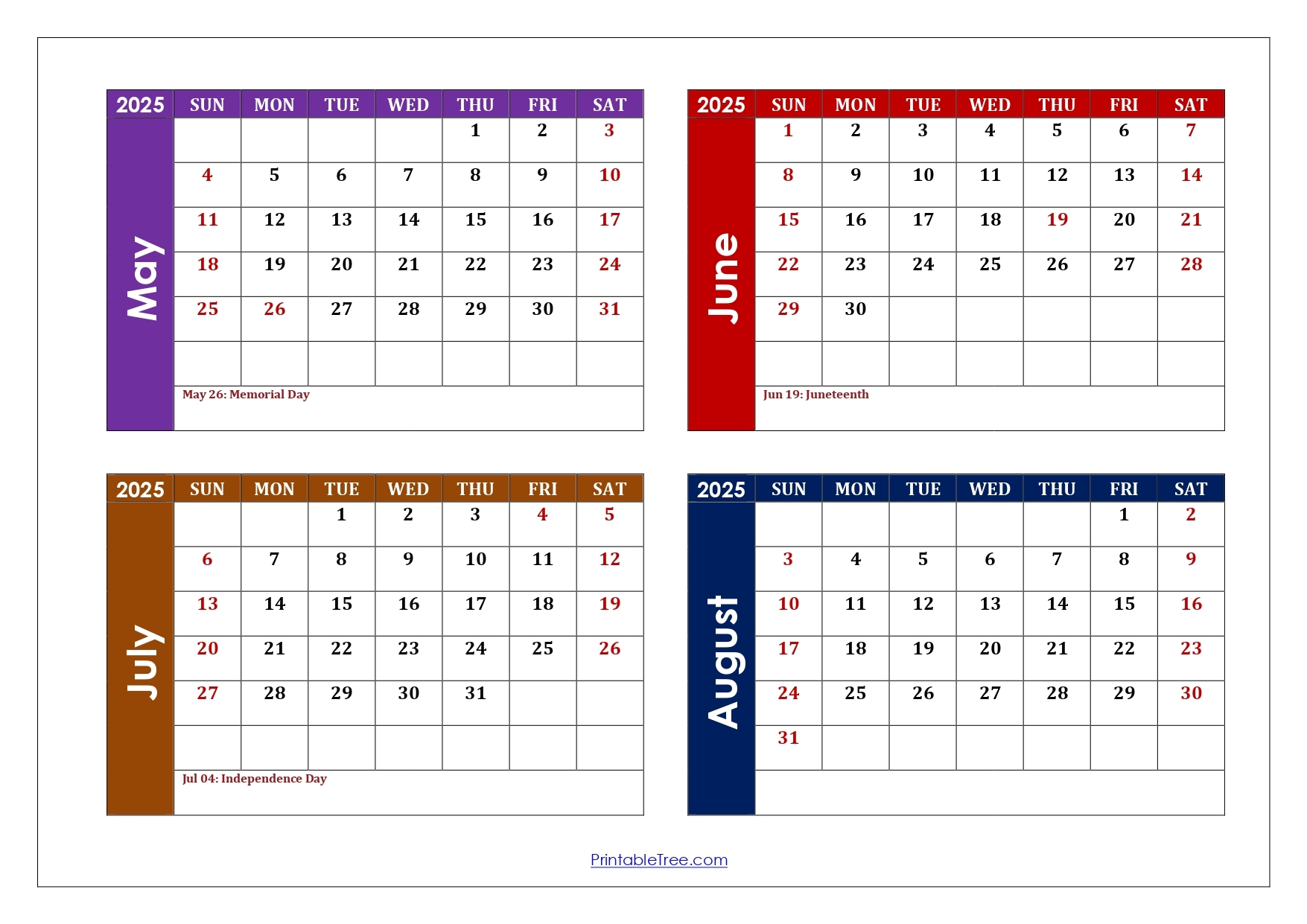 August 2025-May 2026 Calendar