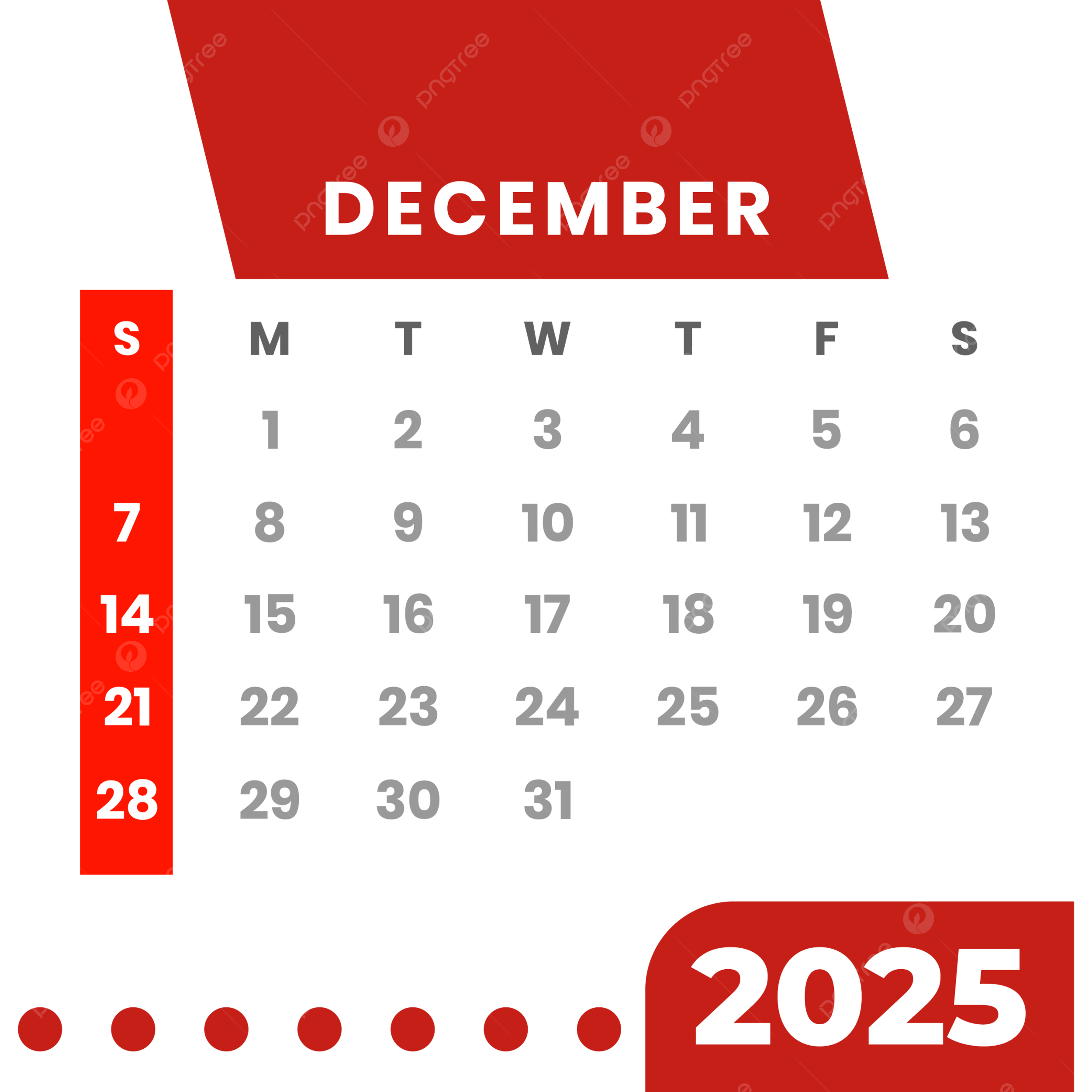 Monthly Calendar December 2025 Clipart Red Vector Monthly Calendar December 2025 Calendar 2025 PNG And Vector With Transparent Background For Free Download