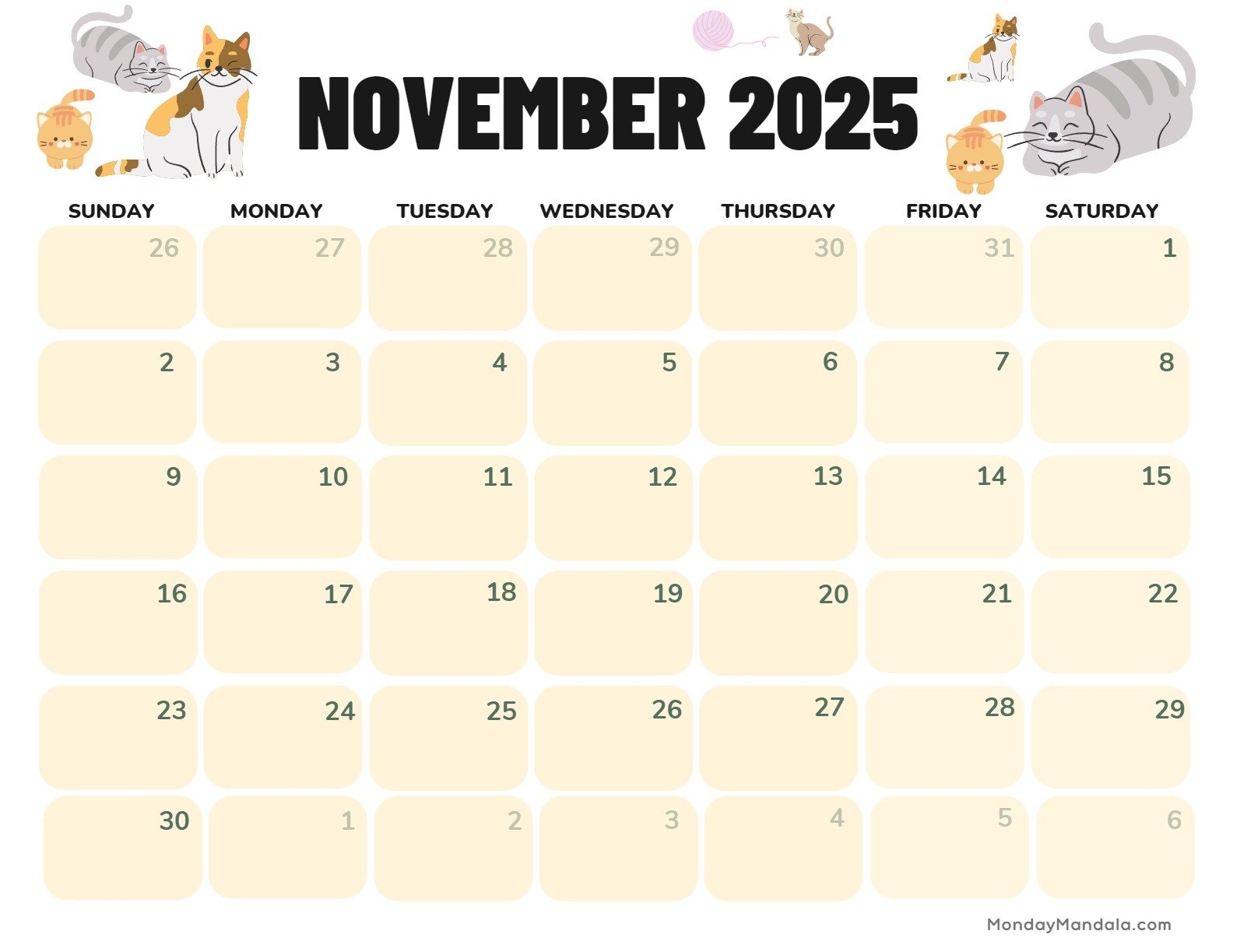 2025 November Calendar Printable