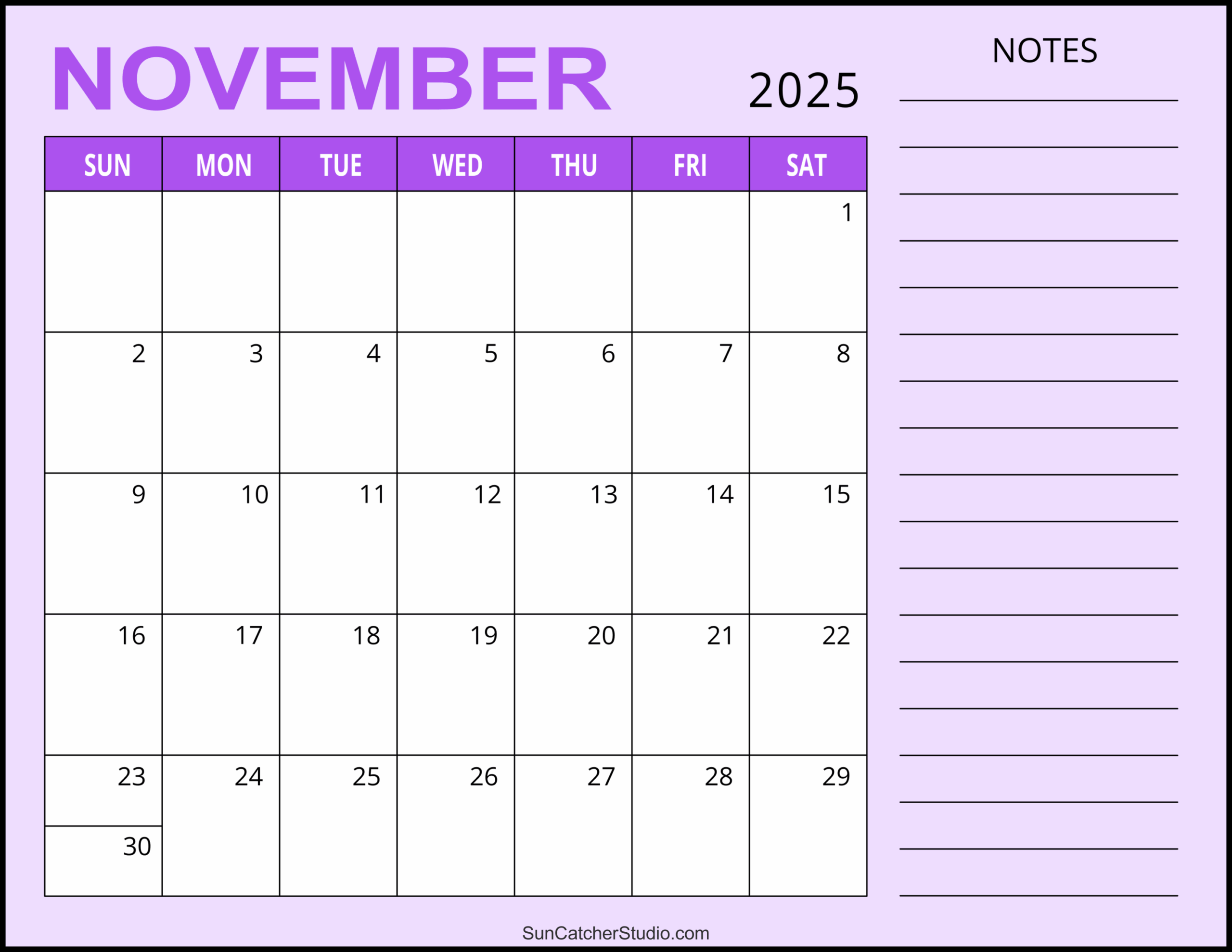November 2025 Calendar Word