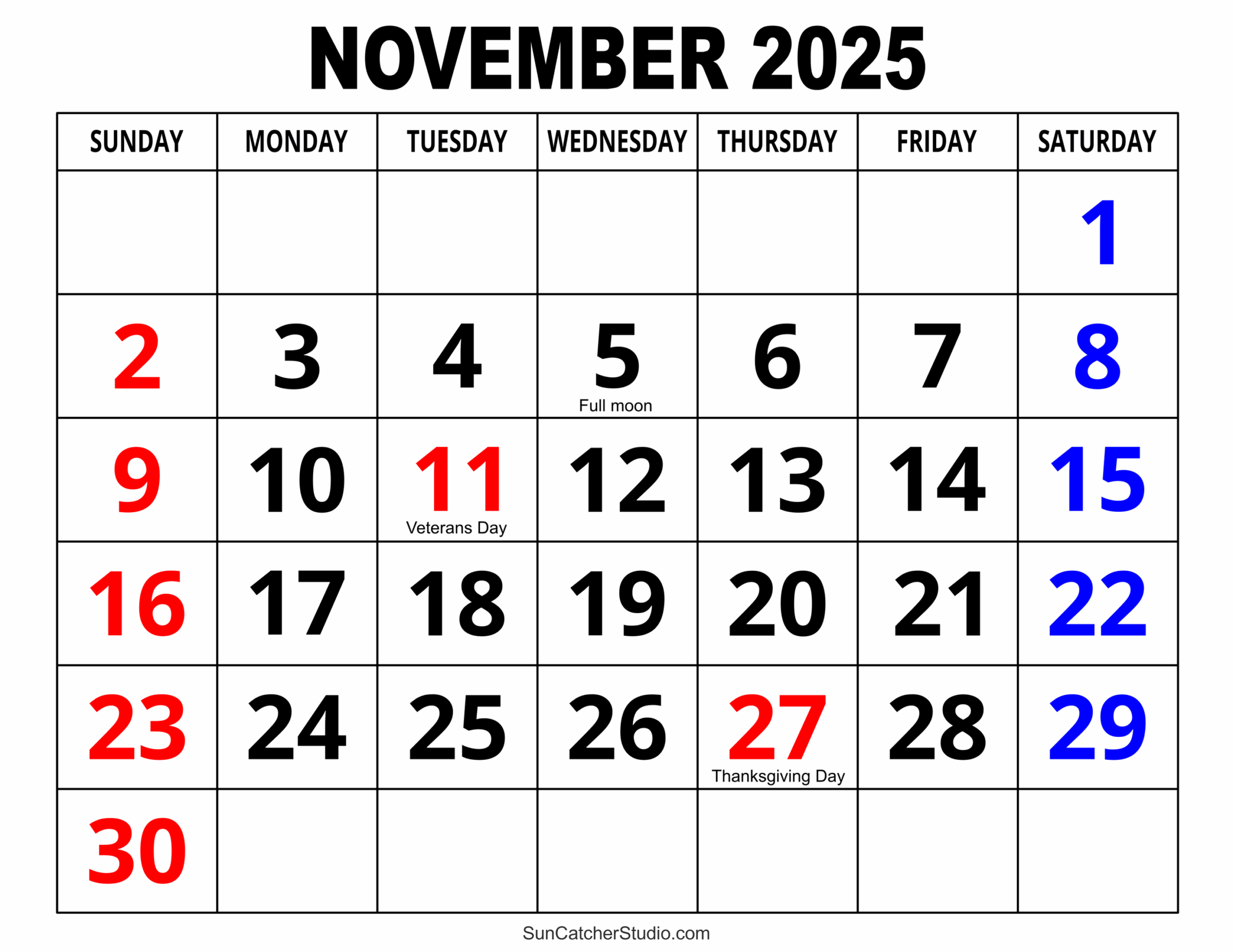 November 2025 Calendar Free