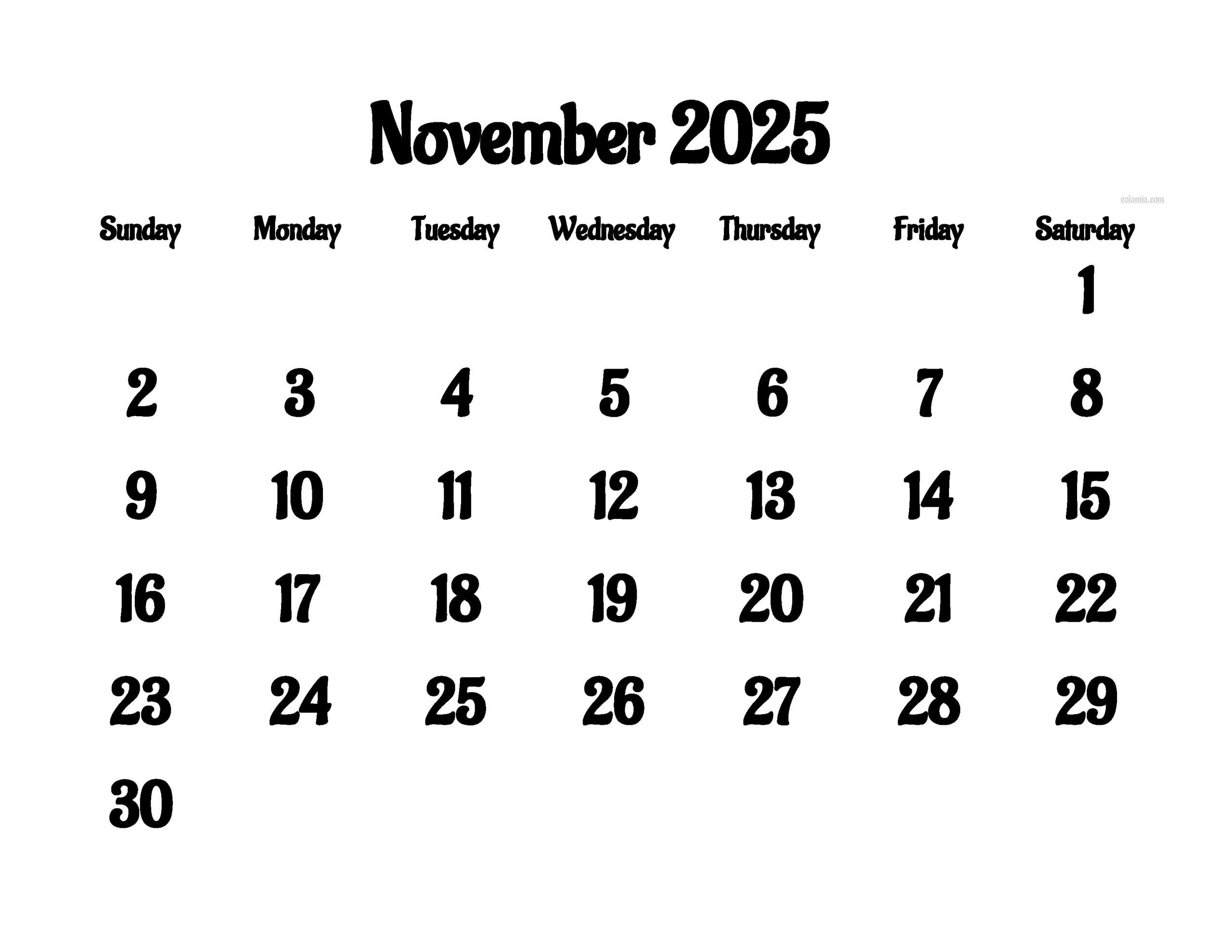 Image Of November 2025 Calendar