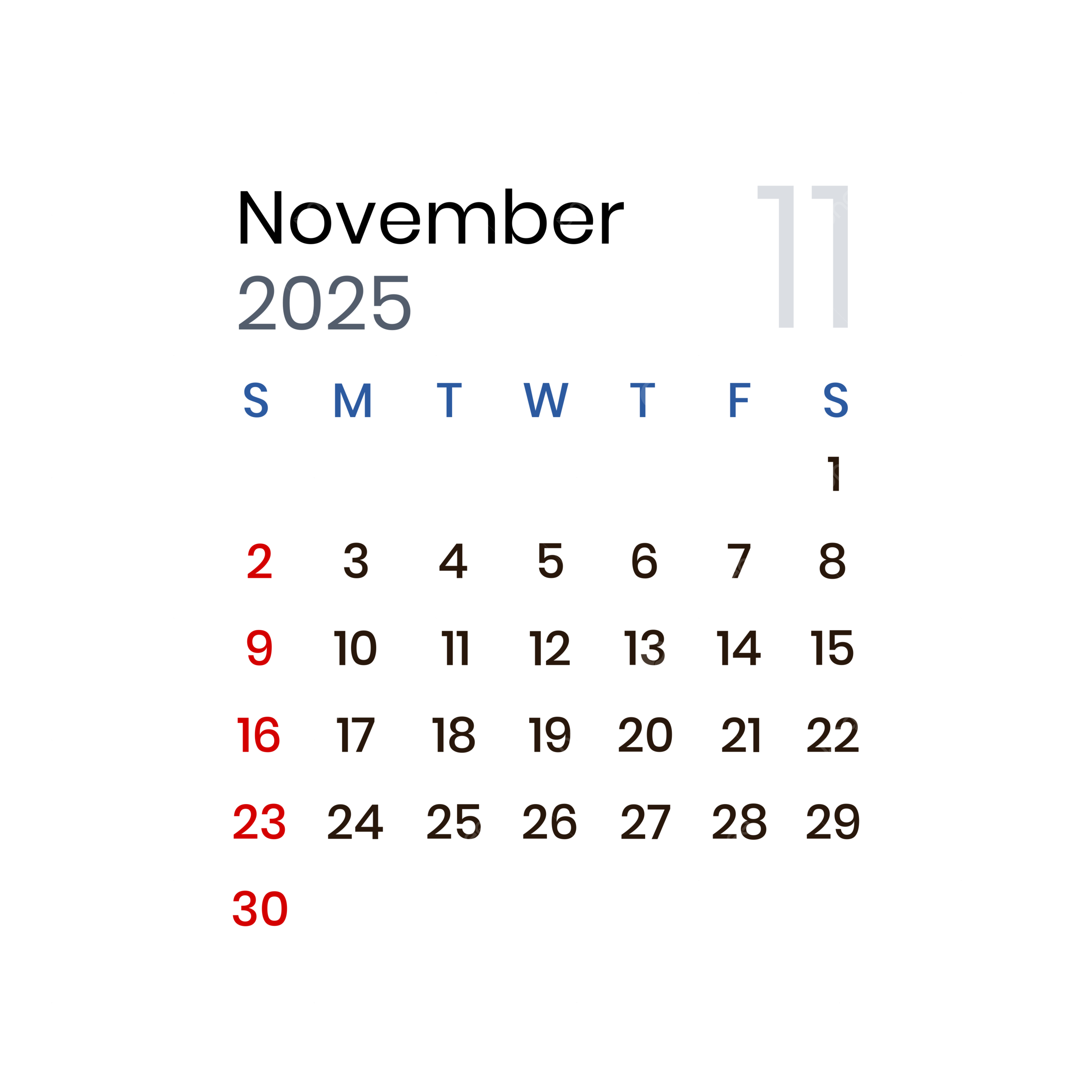 November 2025 Calendar Png