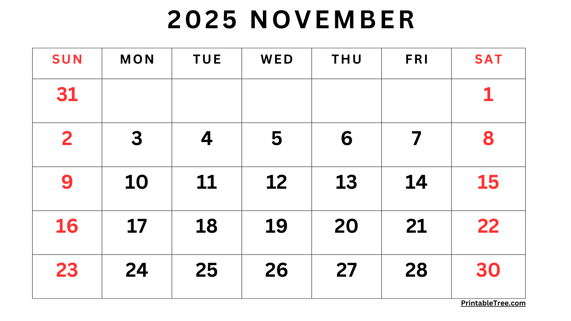 November 2025 Calendar Printable PDF Template With Holidays